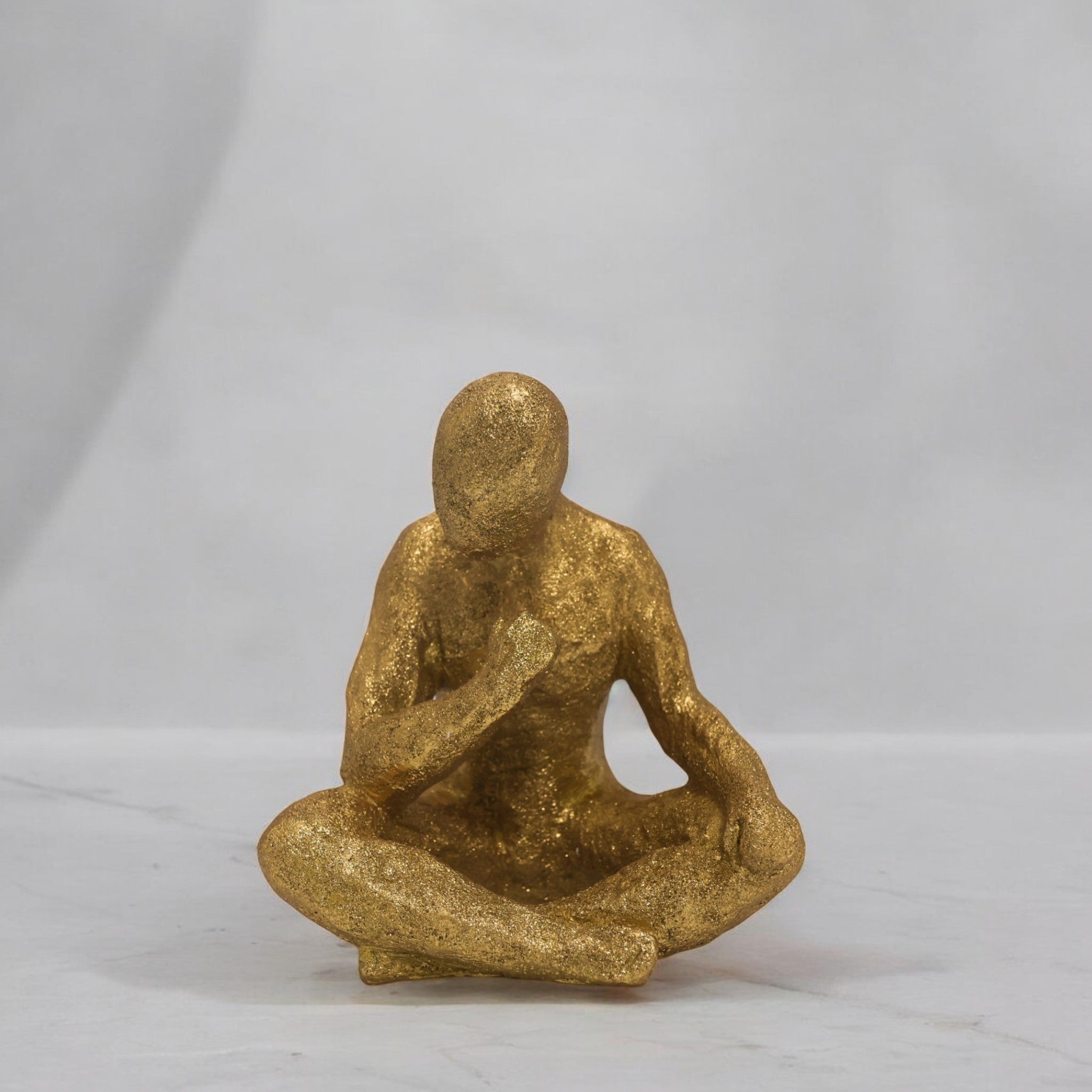 Modern Contemplative Figure Sculpture | Golden Art Statue | 22.6cm Contemporary Home Decor - Divine Dekor