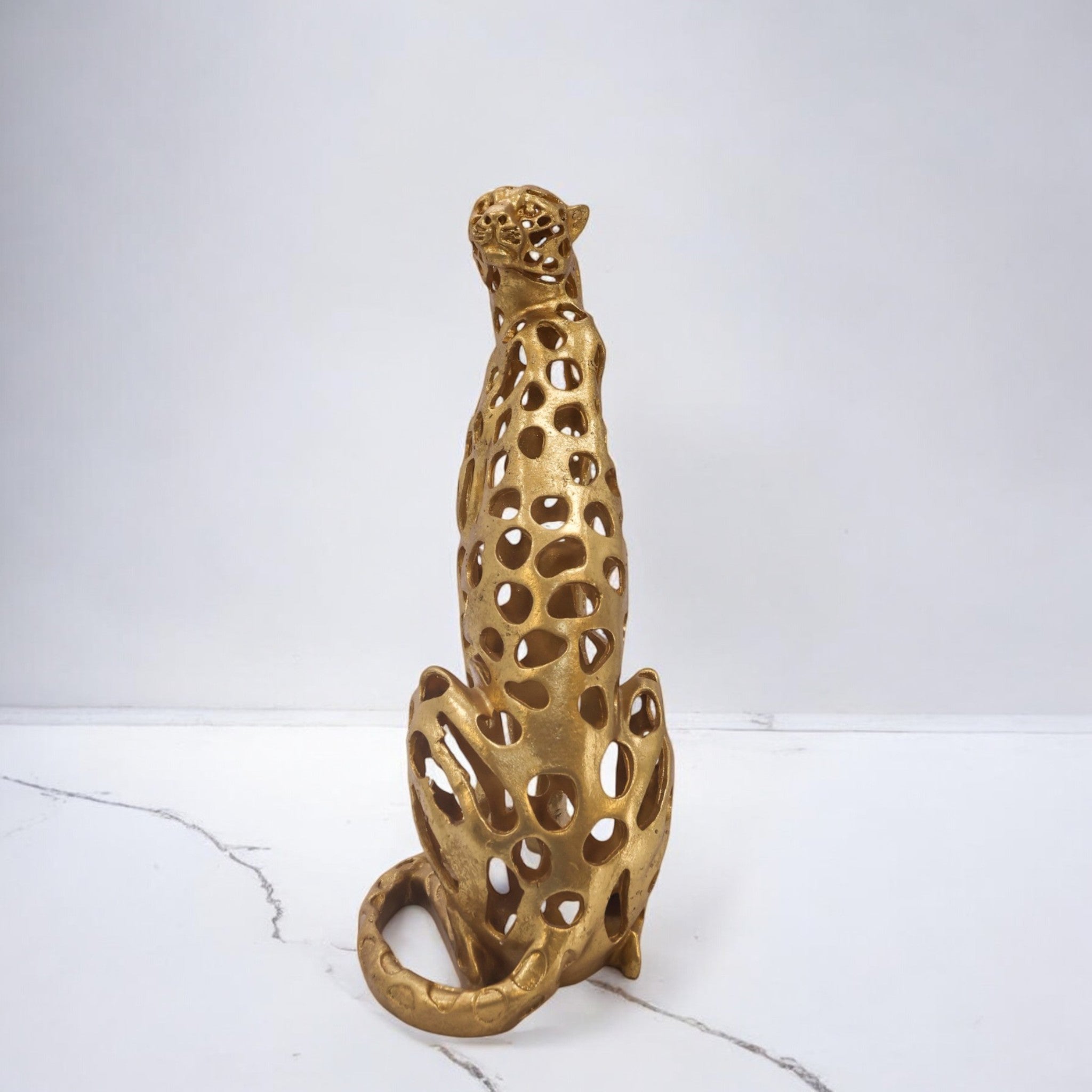 Majestic Golden Leopard Sculpture | Wild Grace Art Statue | 42.2cm Luxury Home Decor - Divine Dekor