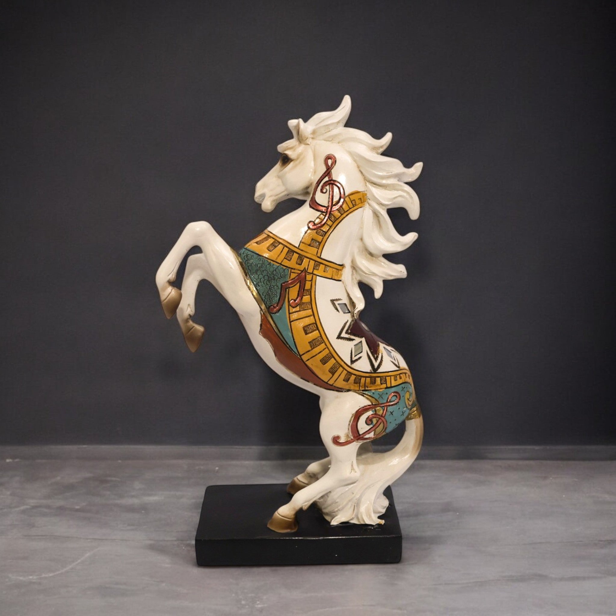 Folk Art Rearing Horse Sculpture | White & Gold Spirit Stallion | 34cm Art Piece