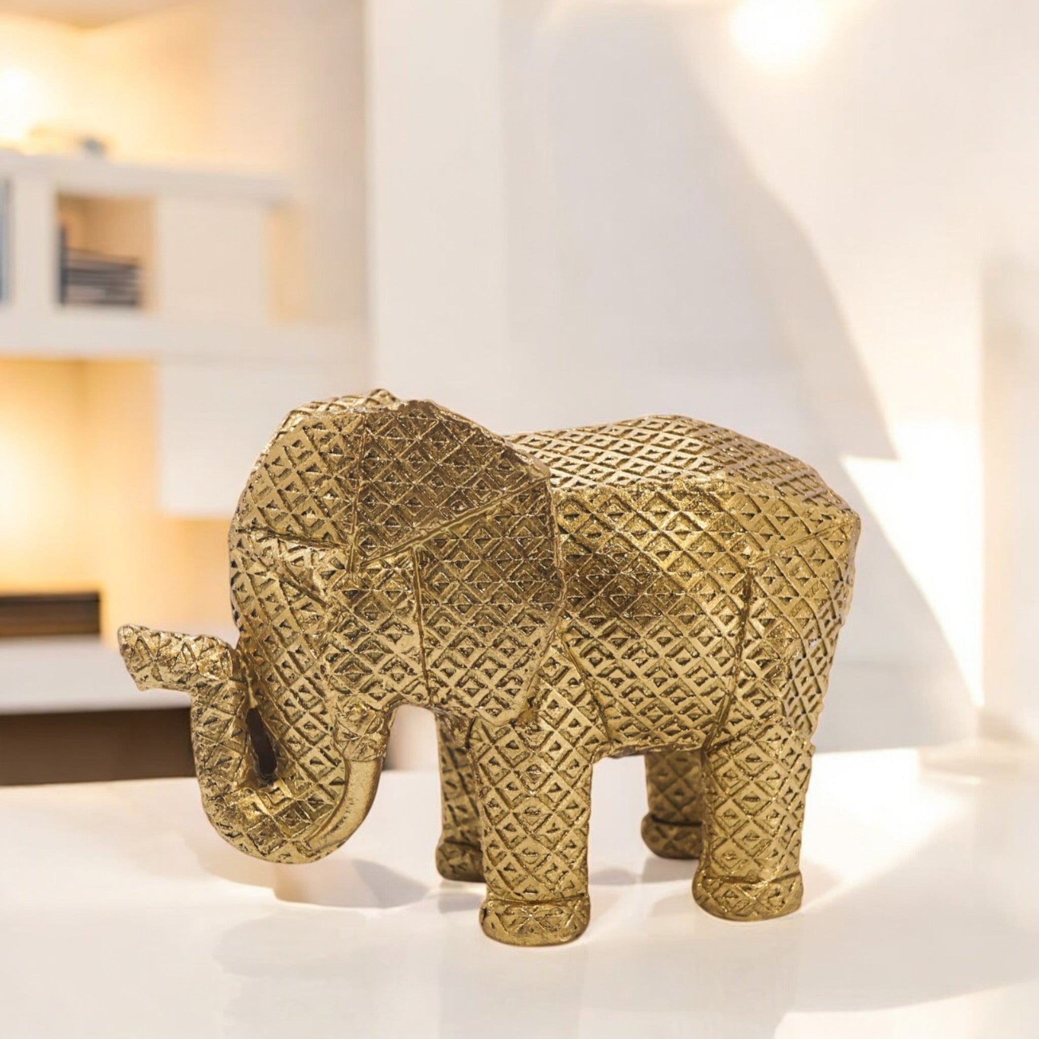 Modern Geometric Golden Elephant Sculpture | Origami Style Art Statue | 20cm Luxury Home Decor - Divine Dekor
