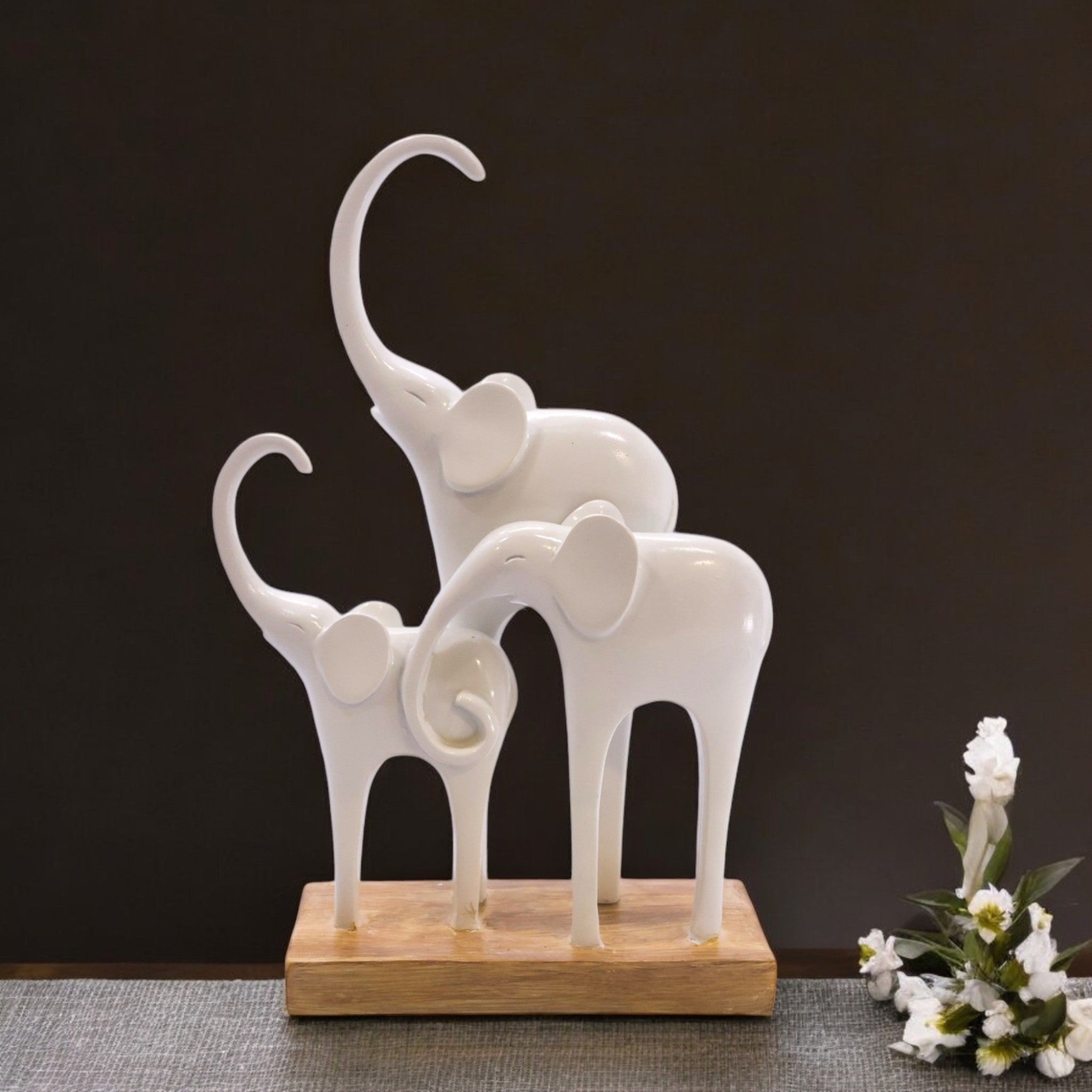 White Elephant Love Sculpture | Modern Lucky Couple Art | Divine Dekor