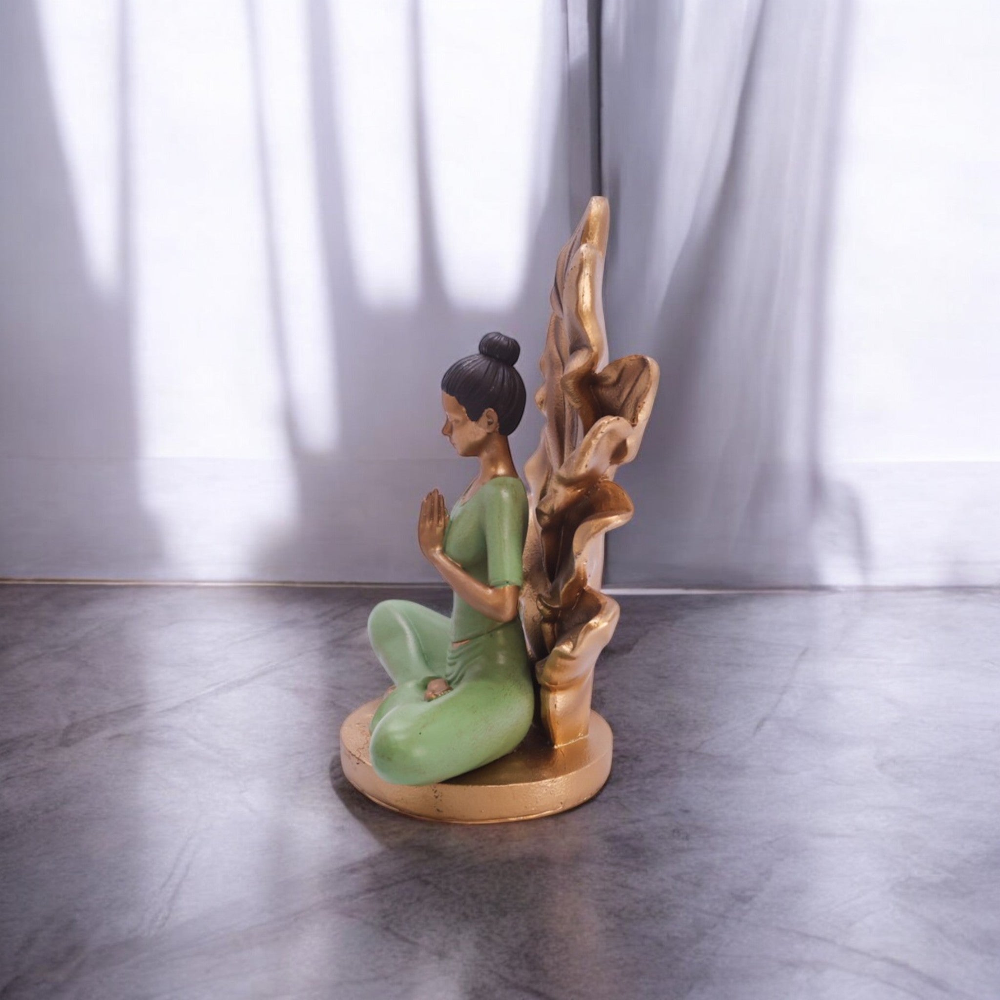 Divine Dekor Lotus Meditation Buddha Statue | 25.3cm Zen Garden Sculpture | Spiritual Home Decor | Modern Yoga Art (Sage-Gold)