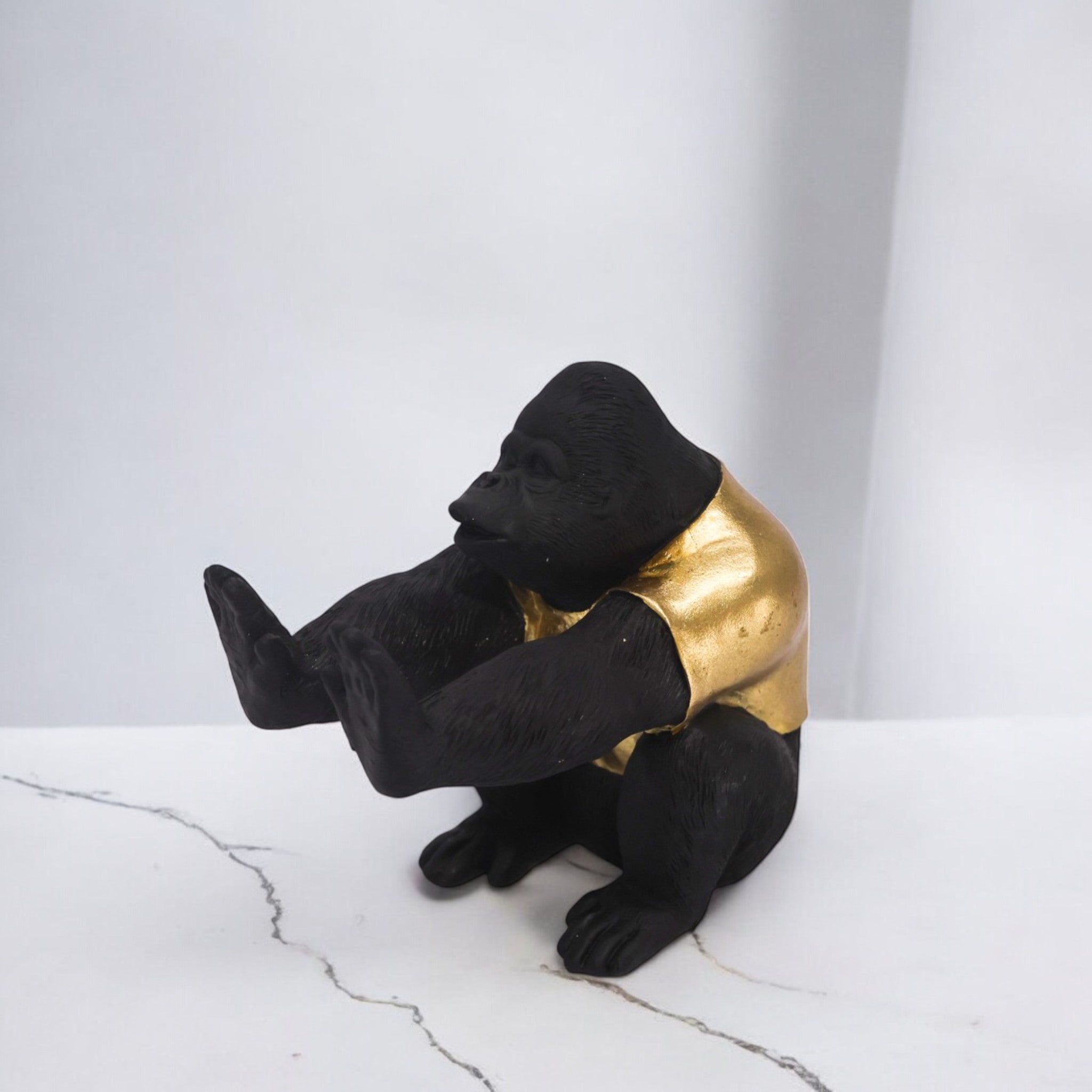 Urban Style Gorilla Sculpture | Black & Gold Modern Art Statue | 17cm Contemporary Home Decor - Divine Dekor