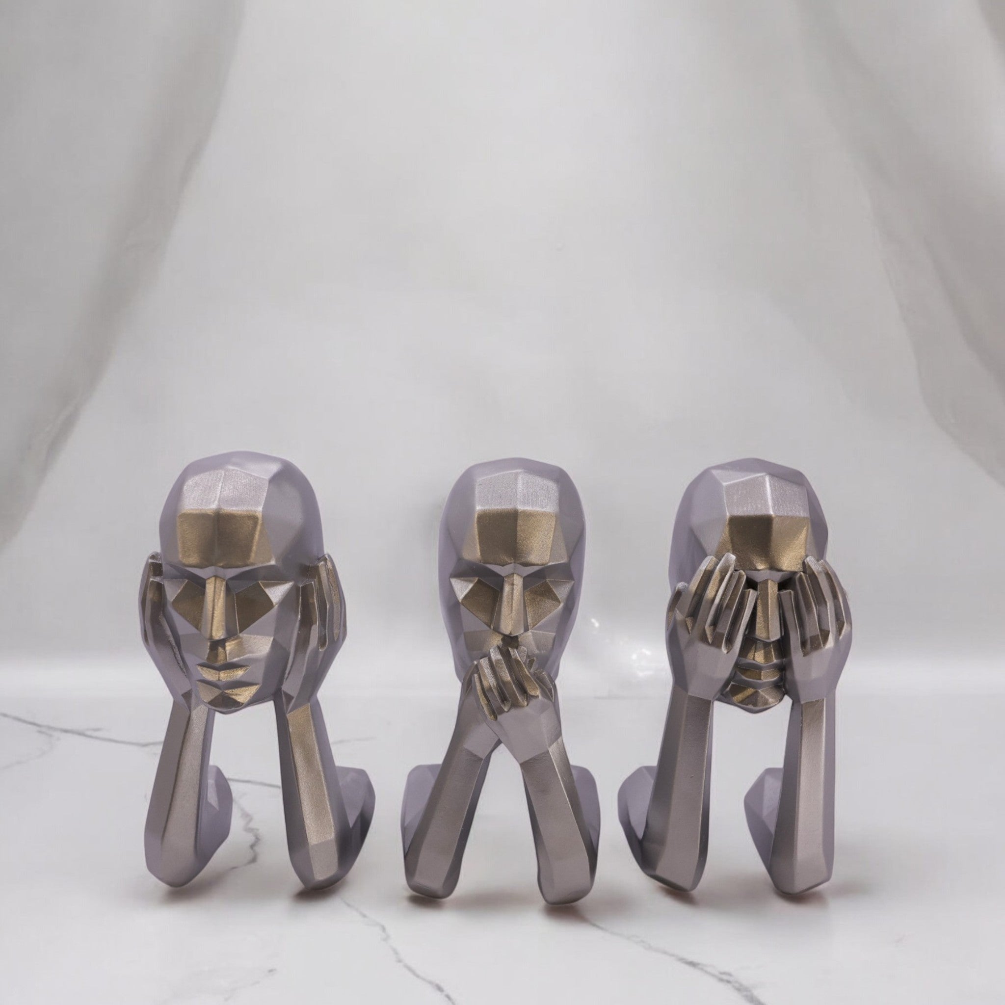 Silver Three Wise Monkeys | Modern Abstract Art Decor | Divine Dekor