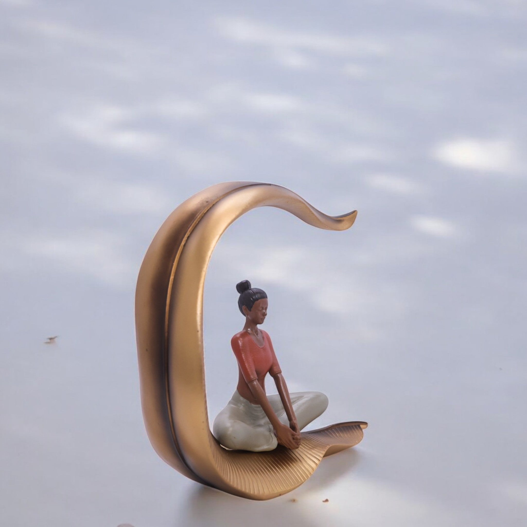 Divine Dekor’s Modern Moon Yoga Sculpture 27cm | Red & Gold Meditation Art | Contemporary Wellness Decor | Divine Dekor