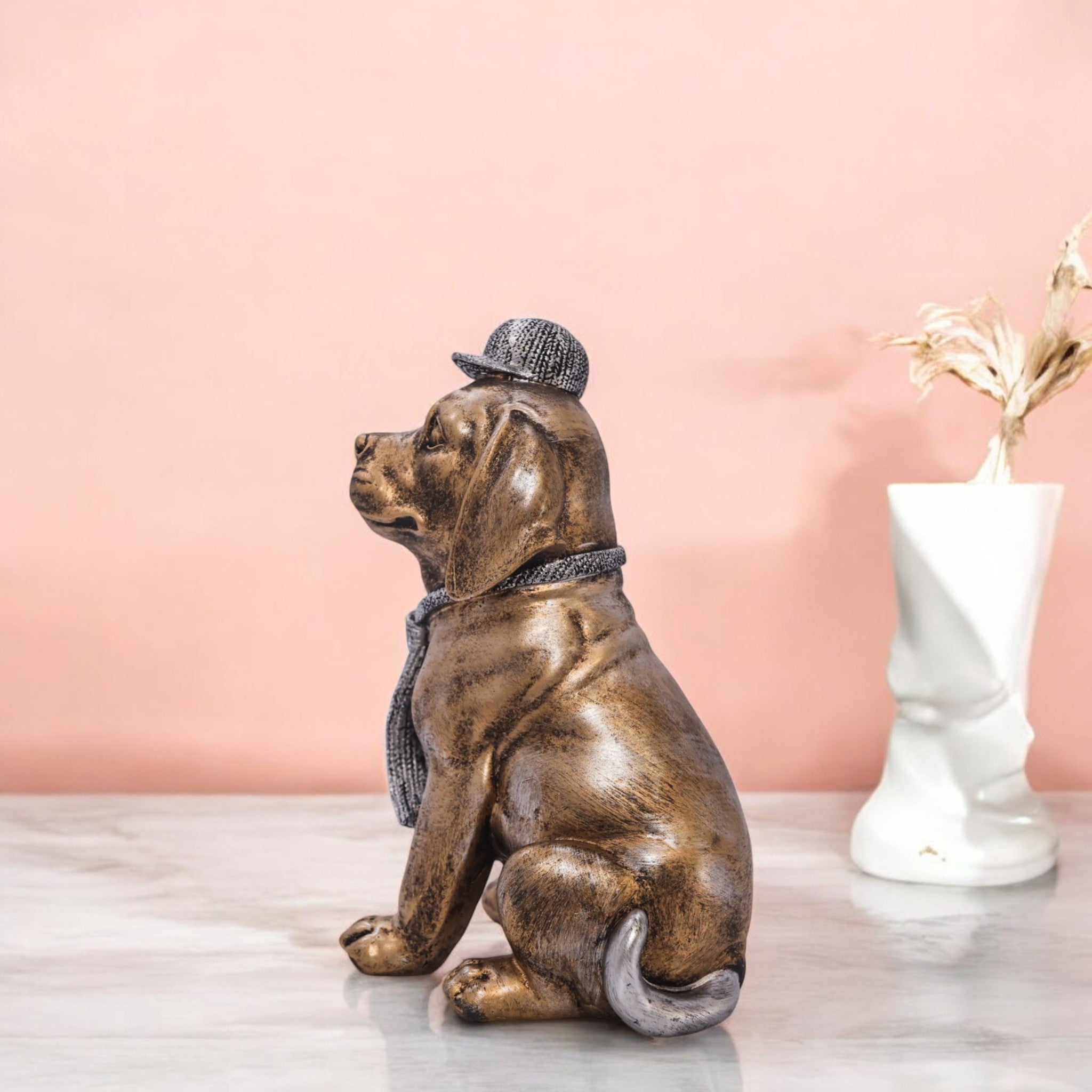 Luxury Golden Puppy Sculpture | Crystal-Adorned Dog Art Statue | 23.5cm Designer Home Decor - Divine Dekor