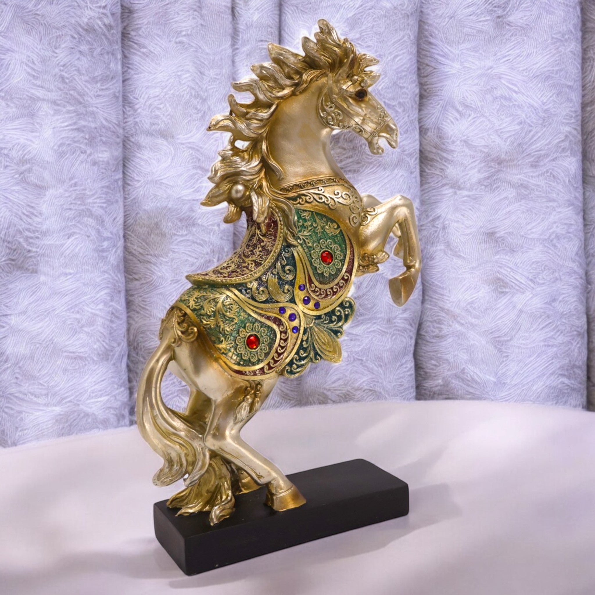 Royal Rearing Horse Sculpture | Golden Crystal-Adorned Art Statue | 21cm Luxury Home Decor - Divine Dekor