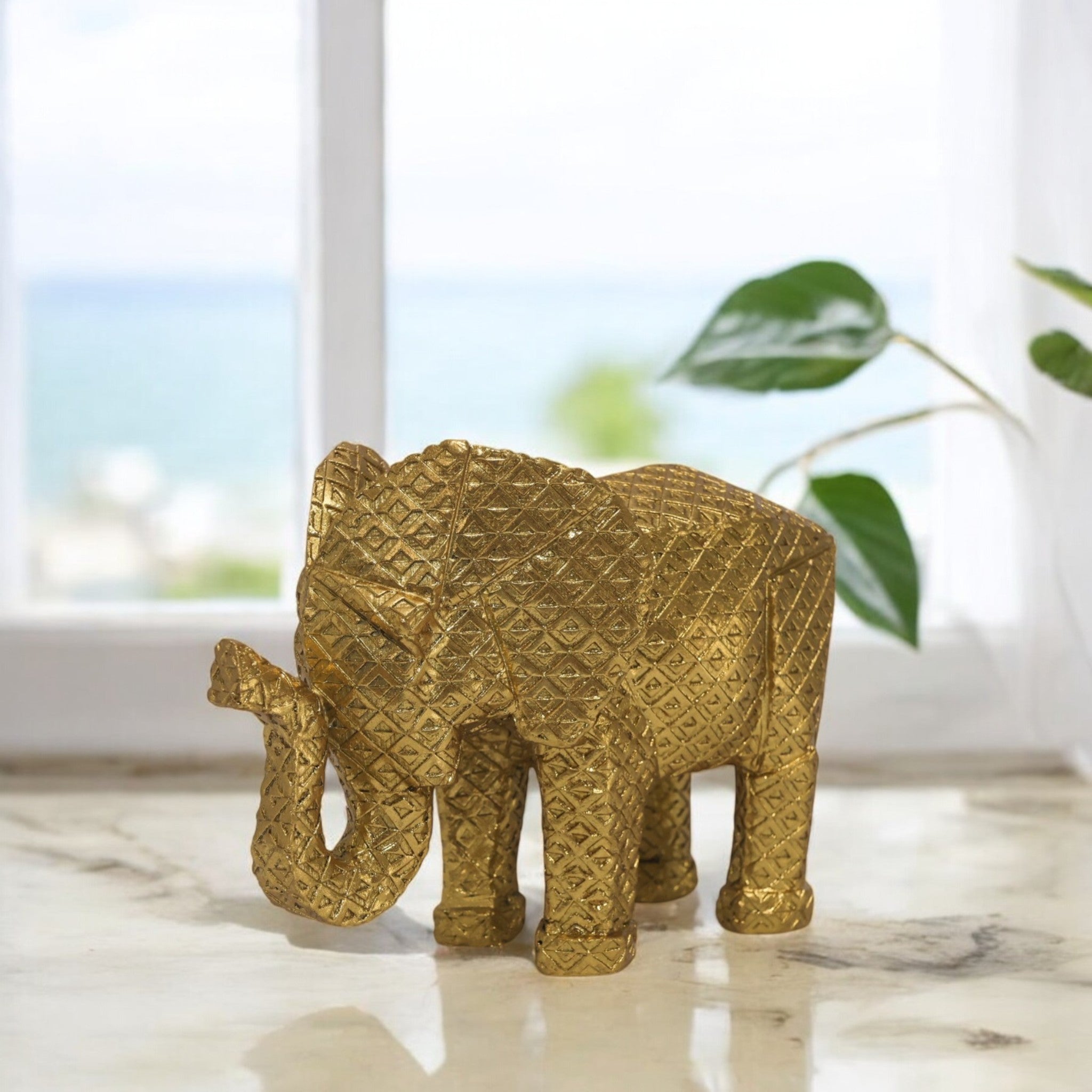Modern Geometric Elephant Sculpture | Gold Origami Style Art Statue | 25.2cm Luxury Home Decor - Divine Dekor