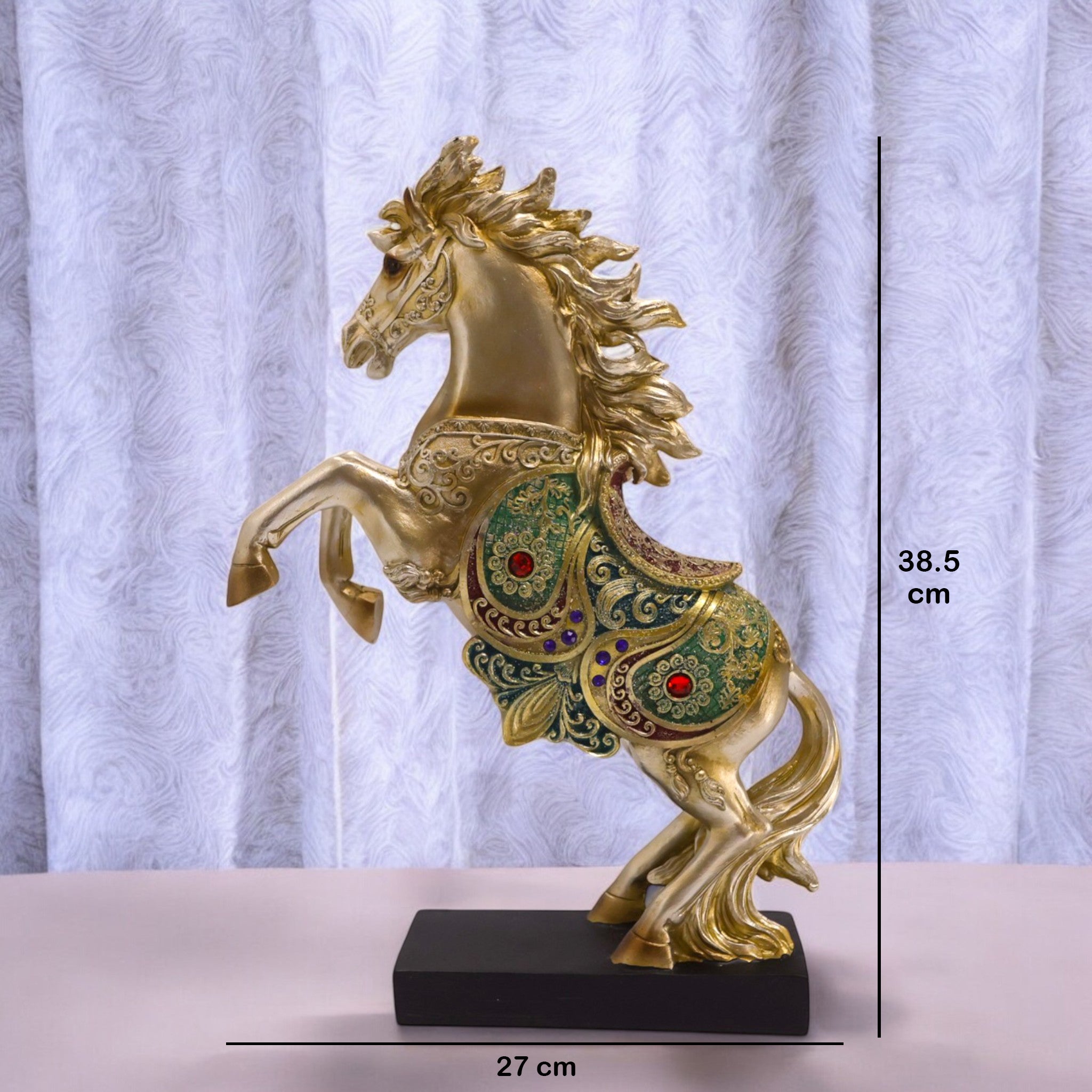 Royal Rearing Horse Sculpture | Golden Crystal-Adorned Art Statue | 21cm Luxury Home Decor - Divine Dekor