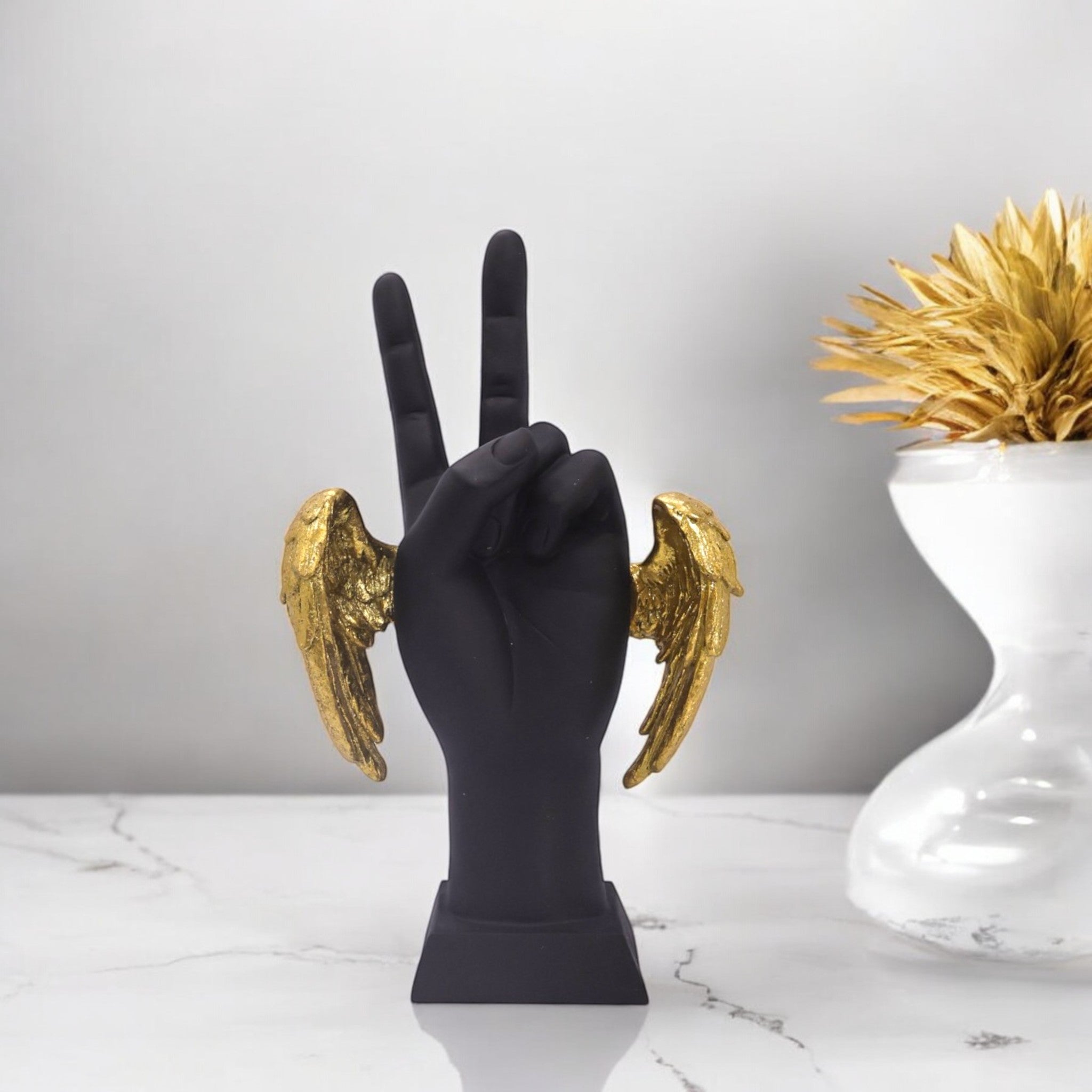 Peace Victory Hand Sculpture | Angel Wings Art Decor | Divine Dekor