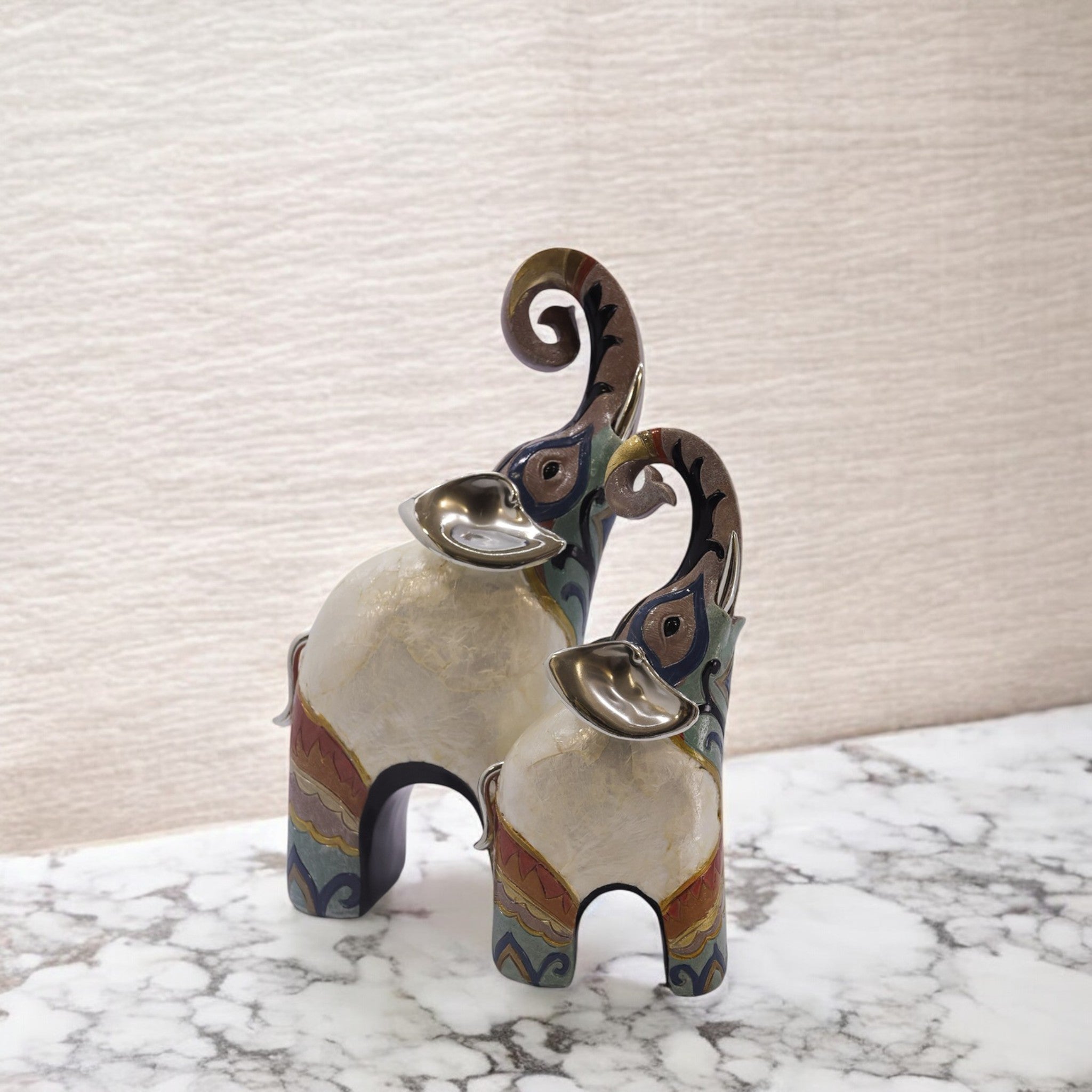 Divine Dekor Modern Elephant Duo - Grey & White Contemporary Art Set