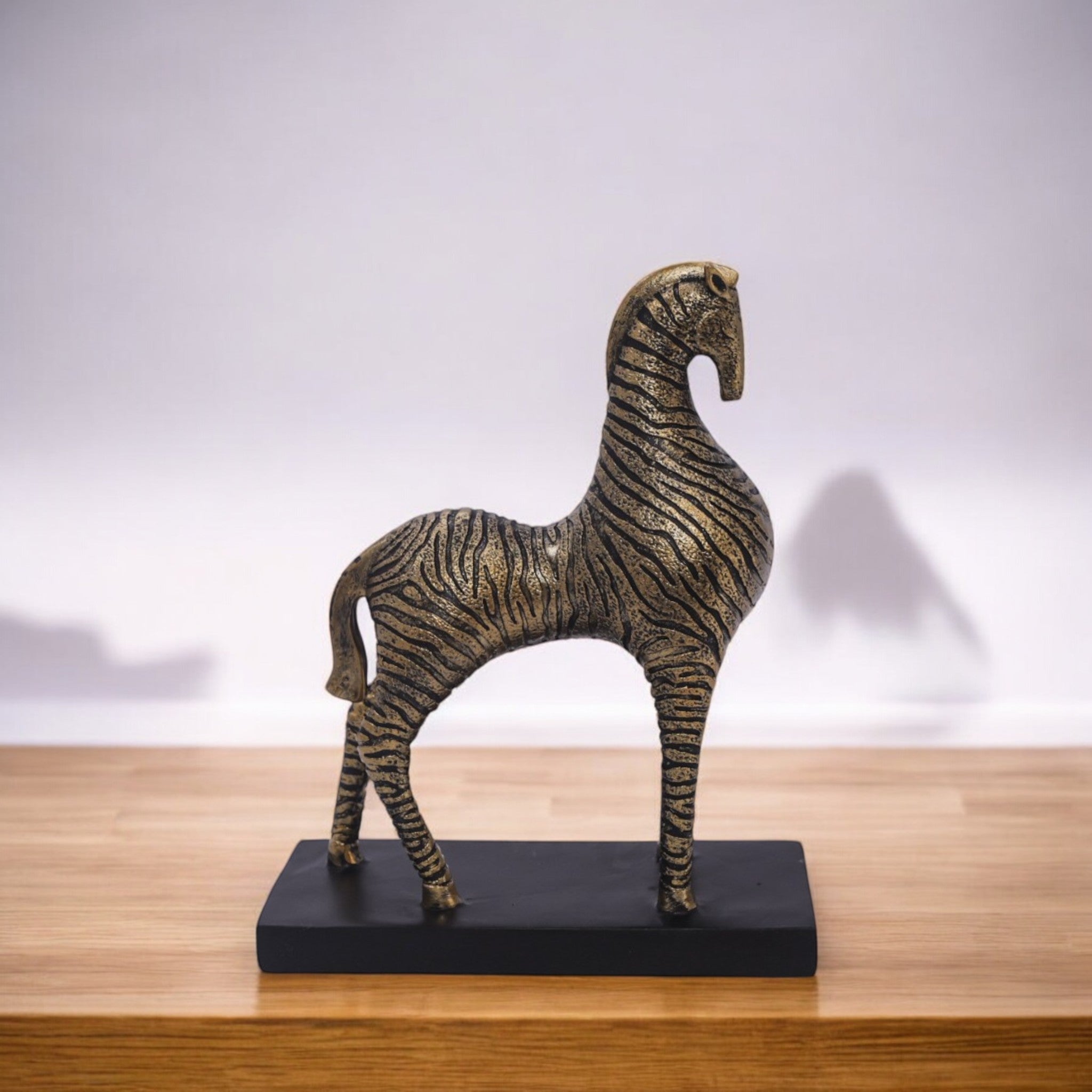Art Deco Golden Horse Sculpture | Geometric Pattern Art Statue | 26cm Luxury Home Decor - Divine Dekor