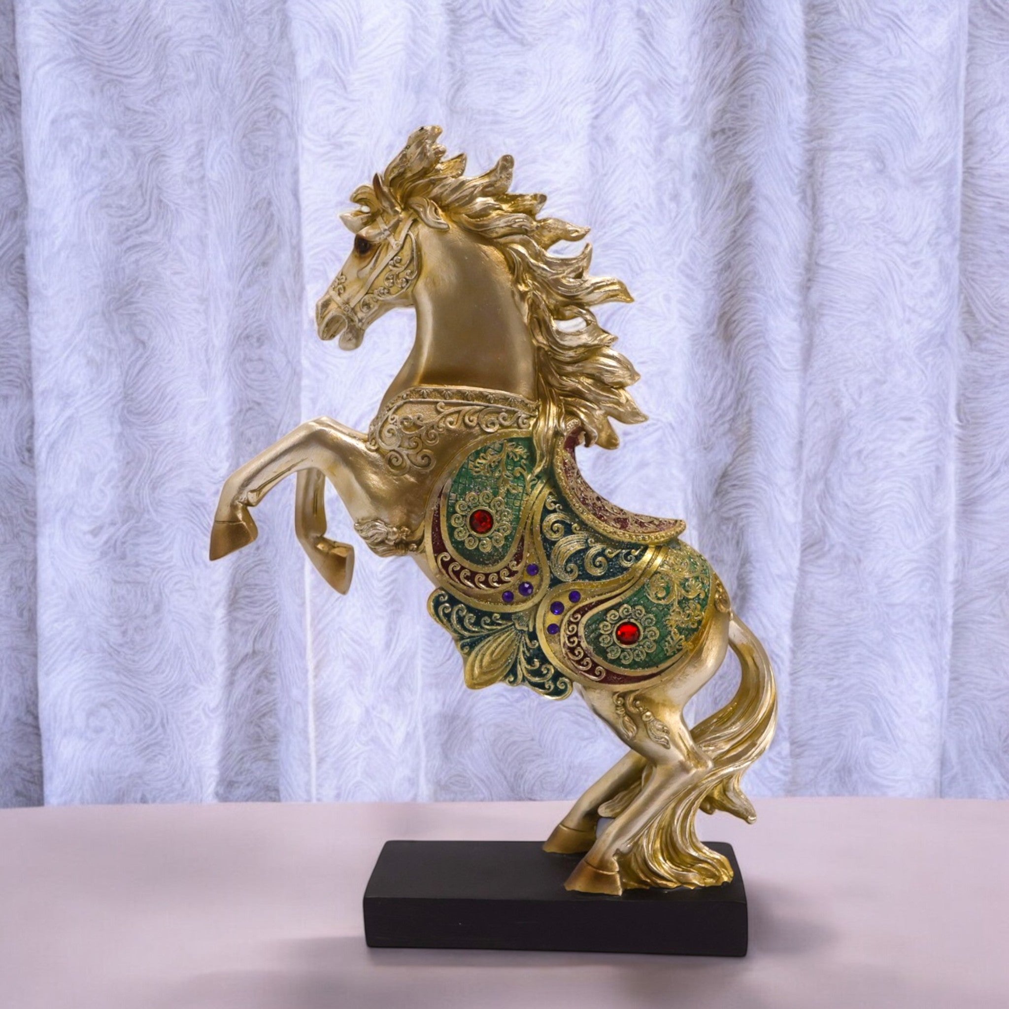 Royal Rearing Horse Sculpture | Golden Crystal-Adorned Art Statue | 21cm Luxury Home Decor - Divine Dekor