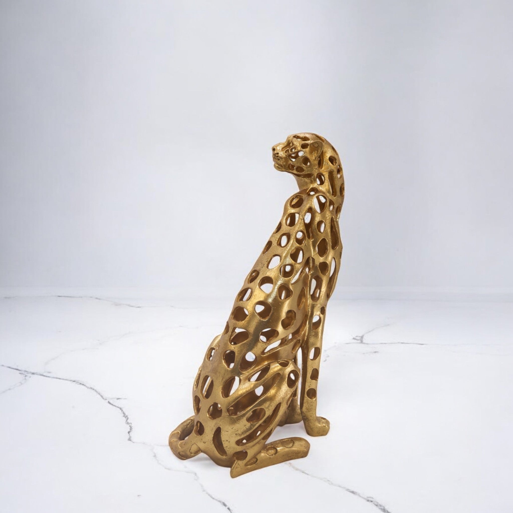 Majestic Golden Leopard Sculpture | Wild Grace Art Statue | 42.2cm Luxury Home Decor - Divine Dekor