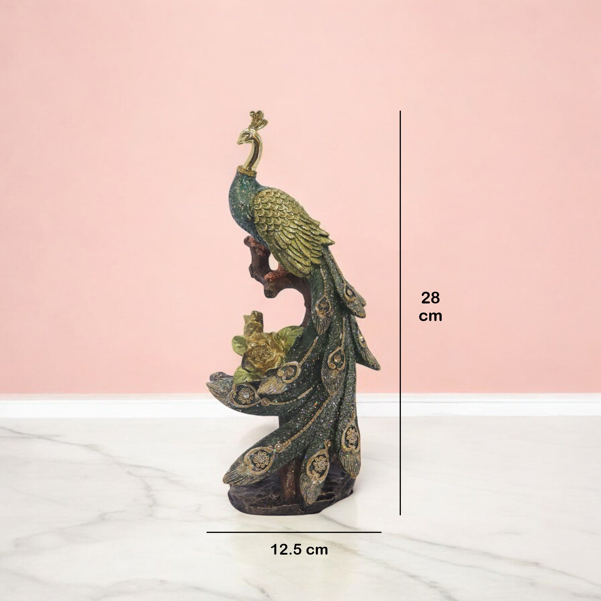 Regal Peacock Sculpture | Hand-Painted Luxury Home Decor | 28cm Decorative Bird Figurine - Divine Dekor