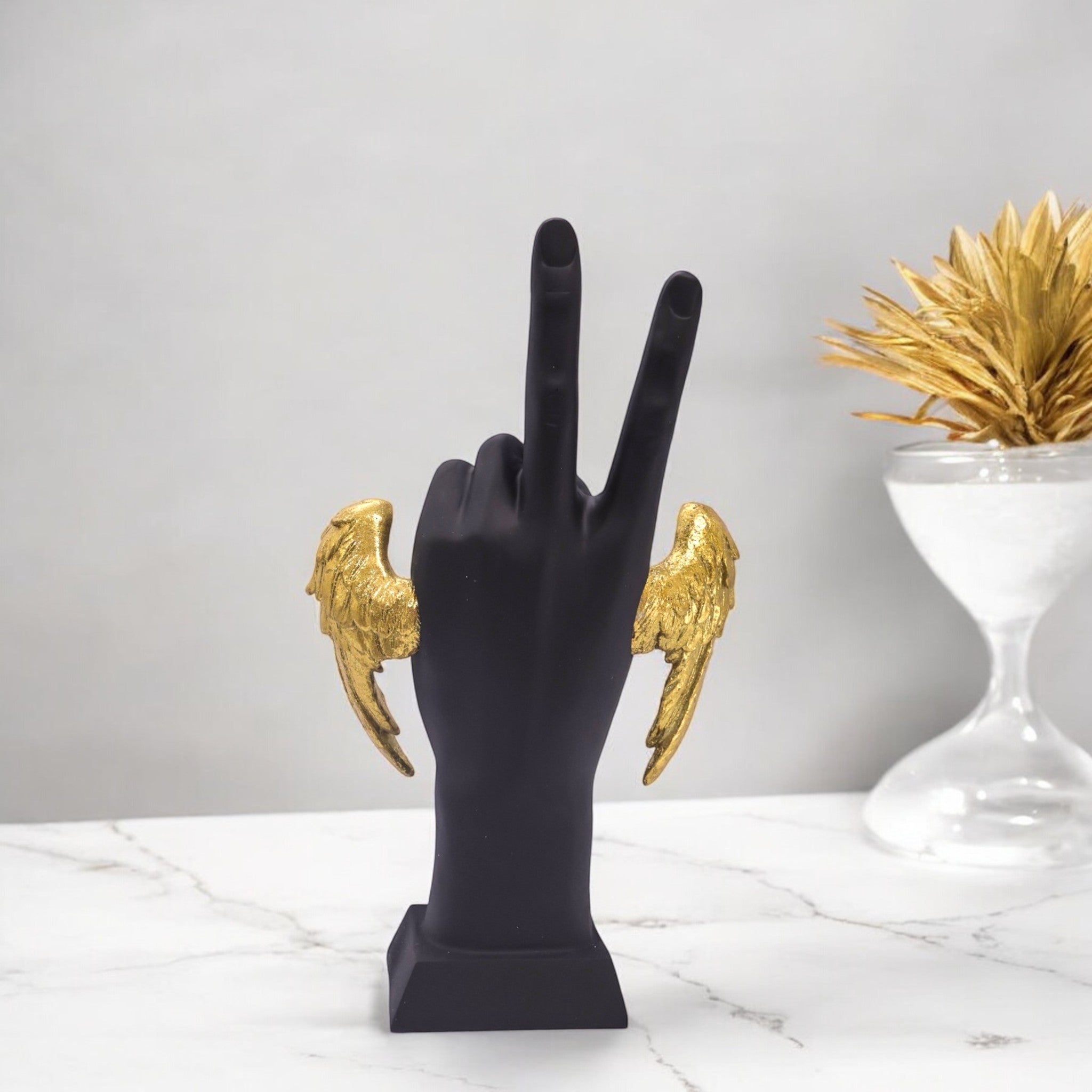 Peace Victory Hand Sculpture | Angel Wings Art Decor | Divine Dekor