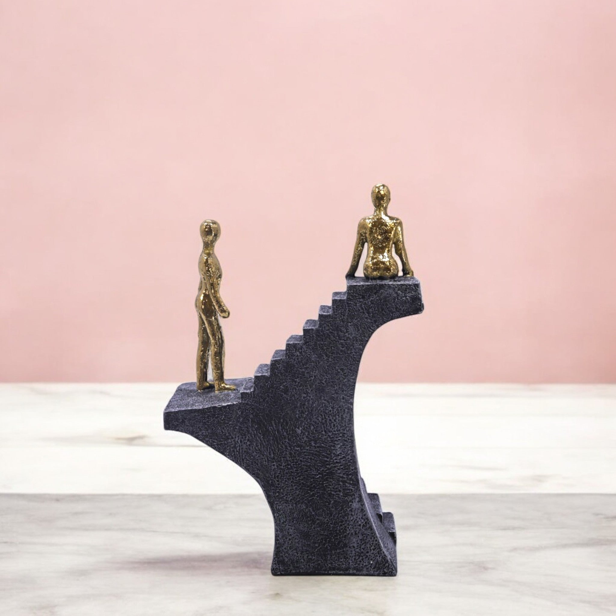 Ascending Figures Stairway Sculpture | Modern Grey & Gold Art Statue | 25cm Contemporary Home Decor - Divine Dekor
