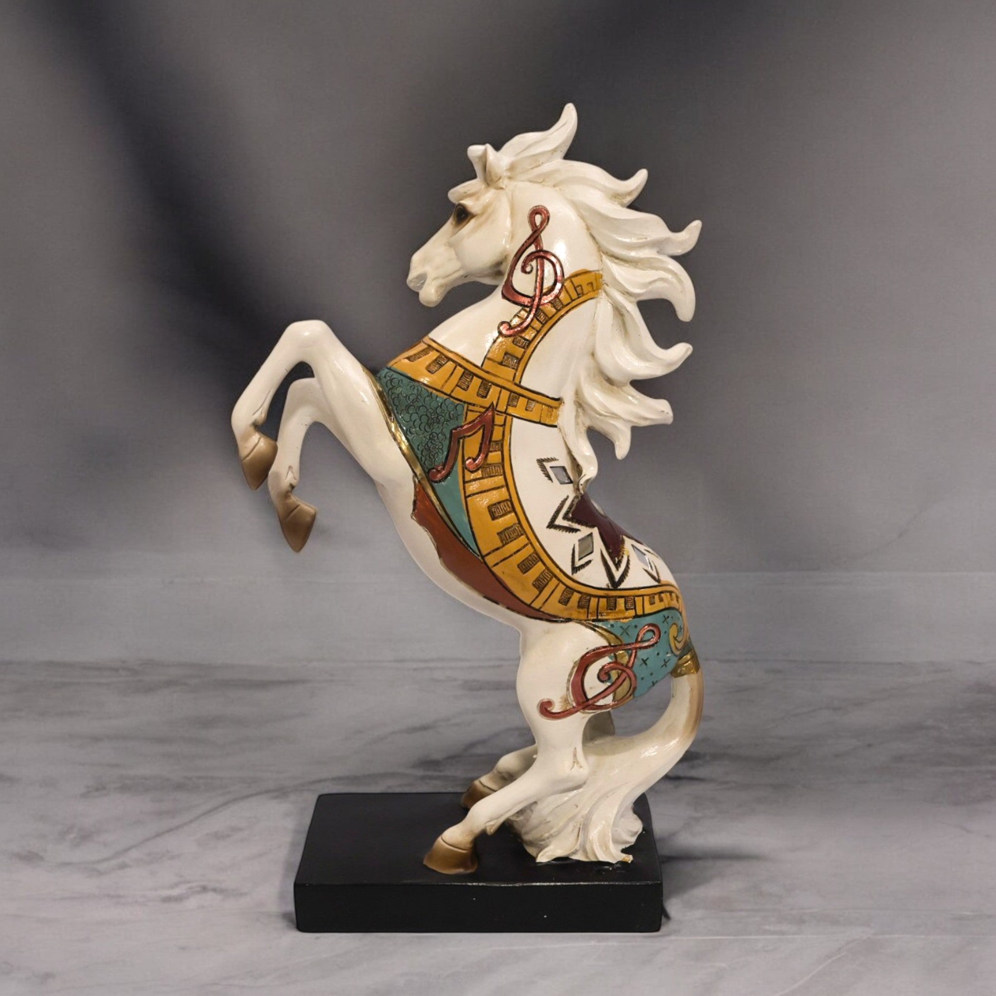 Folk Art Rearing Horse Sculpture | White & Gold Spirit Stallion | 34cm Art Piece