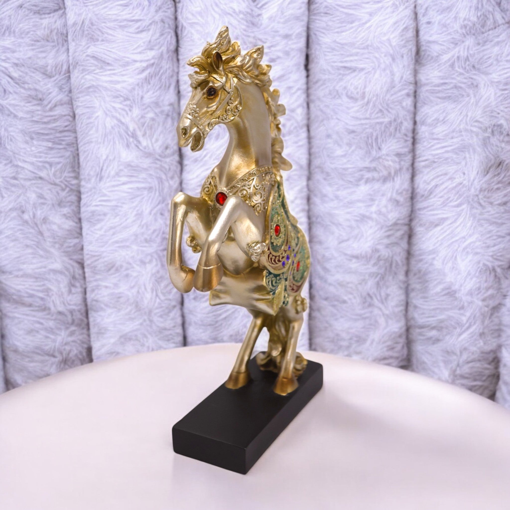 Royal Rearing Horse Sculpture | Golden Crystal-Adorned Art Statue | 21cm Luxury Home Decor - Divine Dekor