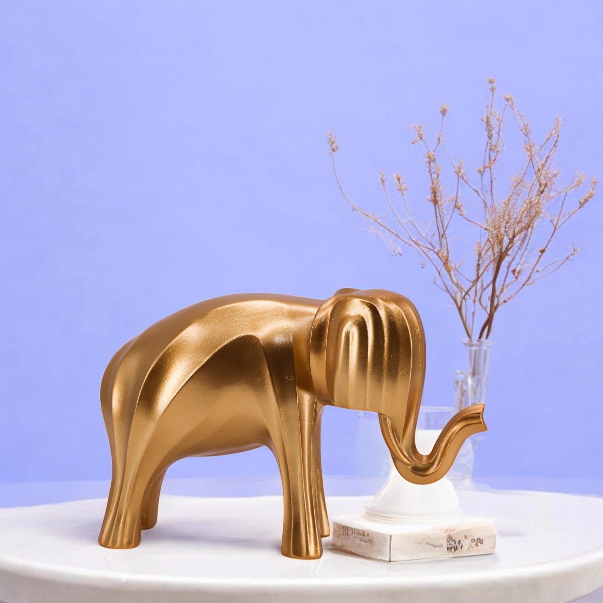 Modern Golden Elephant Sculpture | Contemporary Minimalist Art Statue | 18cm Luxury Home Decor - Divine Dekor