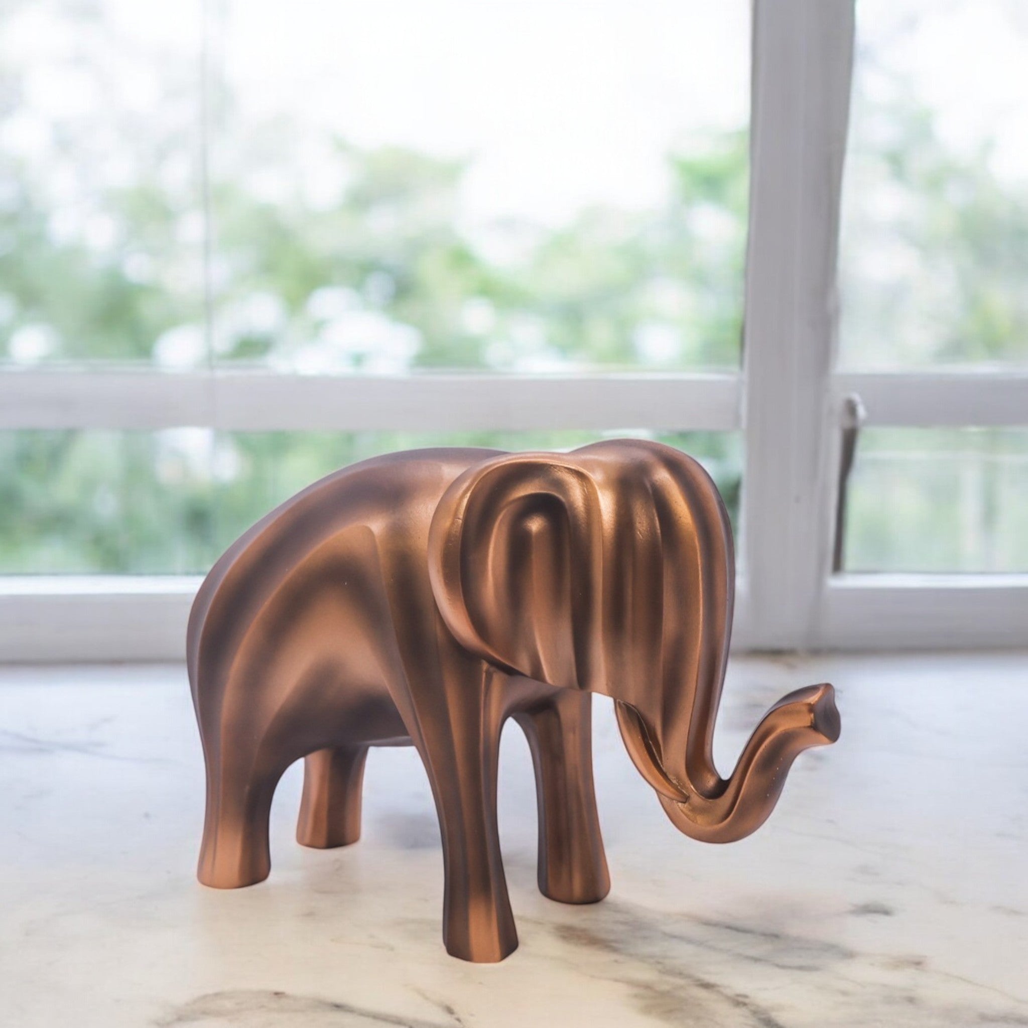 Small Golden Elephant Sculpture | Minimalist Art Statue | 18cm Modern Home Decor - Divine Dekor