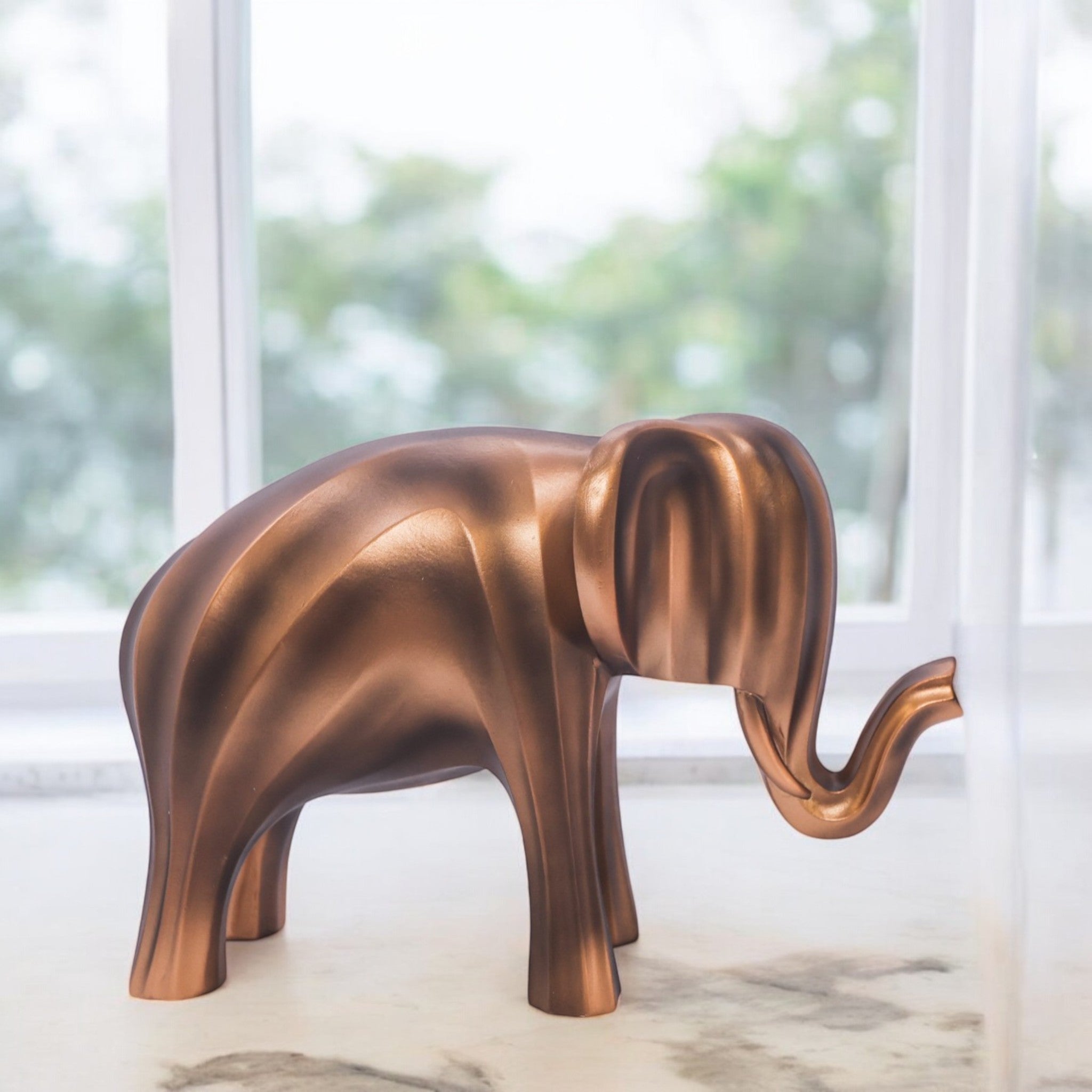 Small Golden Elephant Sculpture | Minimalist Art Statue | 18cm Modern Home Decor - Divine Dekor