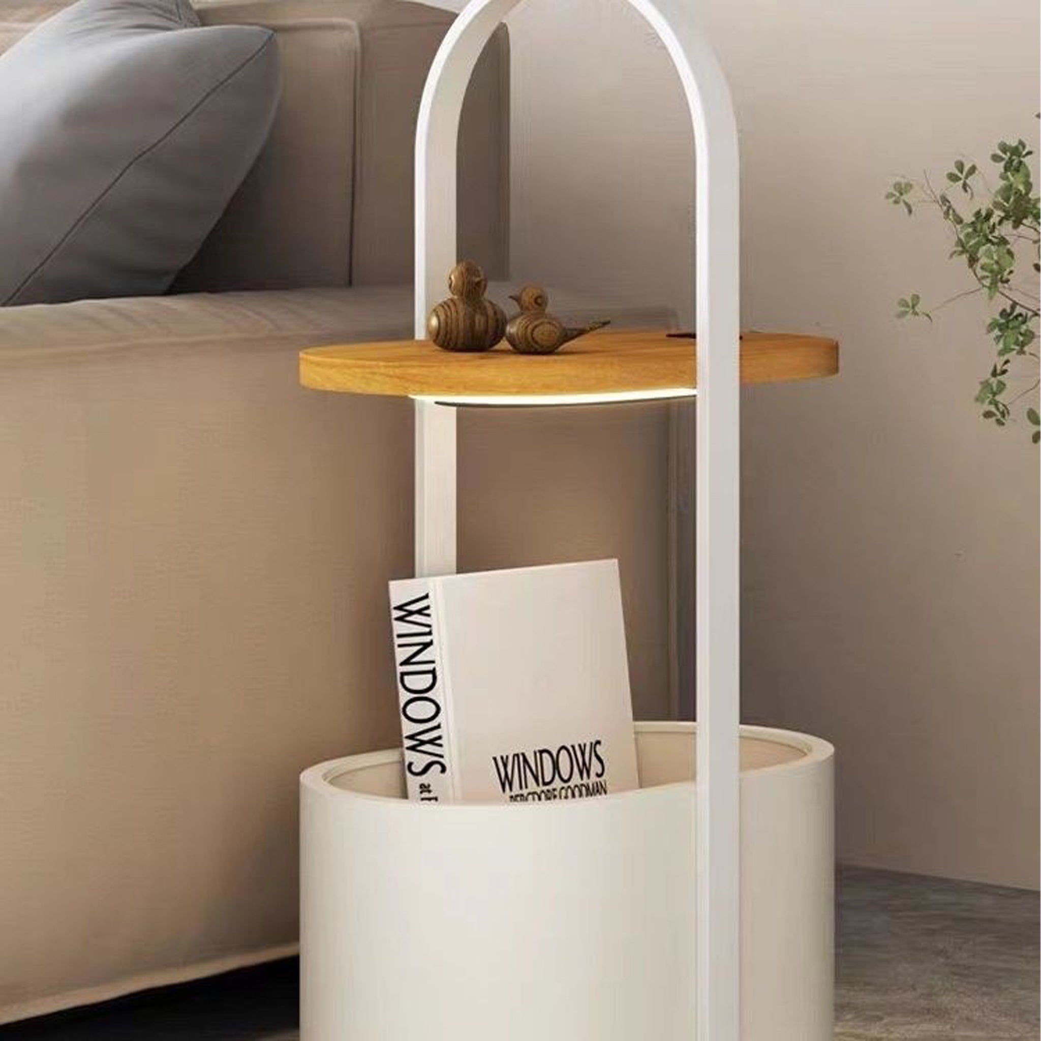 Smart LED Side Table | 3-Color Light & Storage | 72cm White Modern Furniture