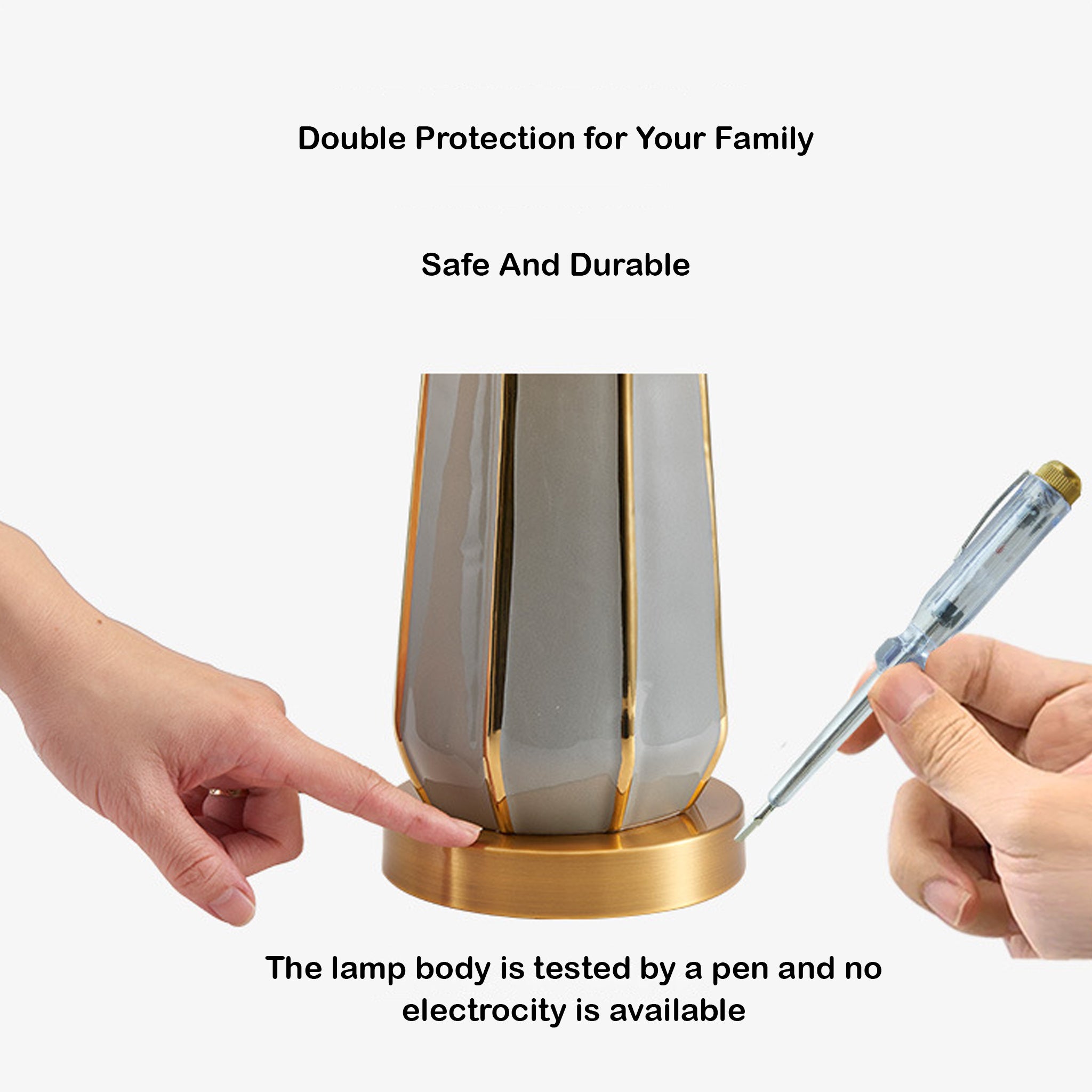 Modern Ceramic Table Lamp | White Pleated Shade & Gold Trim | 49cm Designer Light