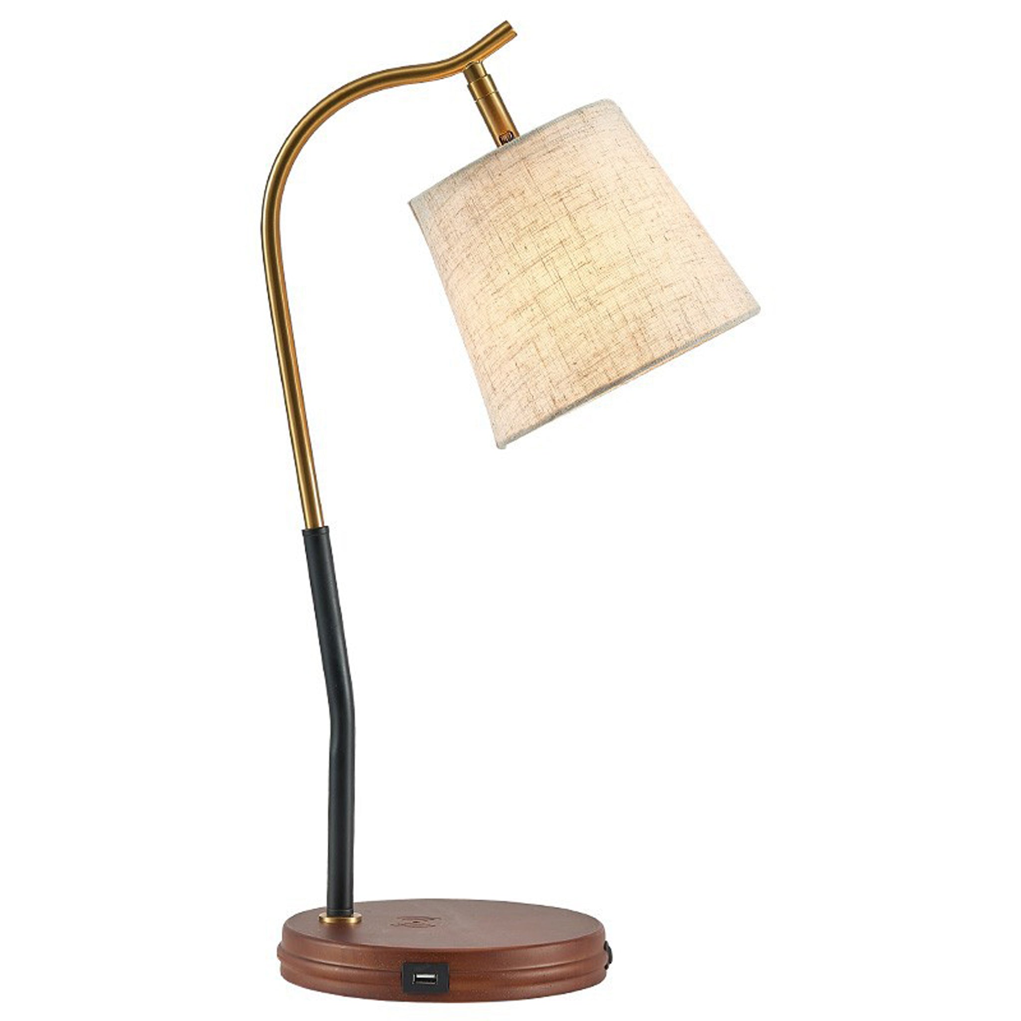 Modern Curved Table Lamp | Walnut Wood & Fabric Shade | 55cm Designer Light
