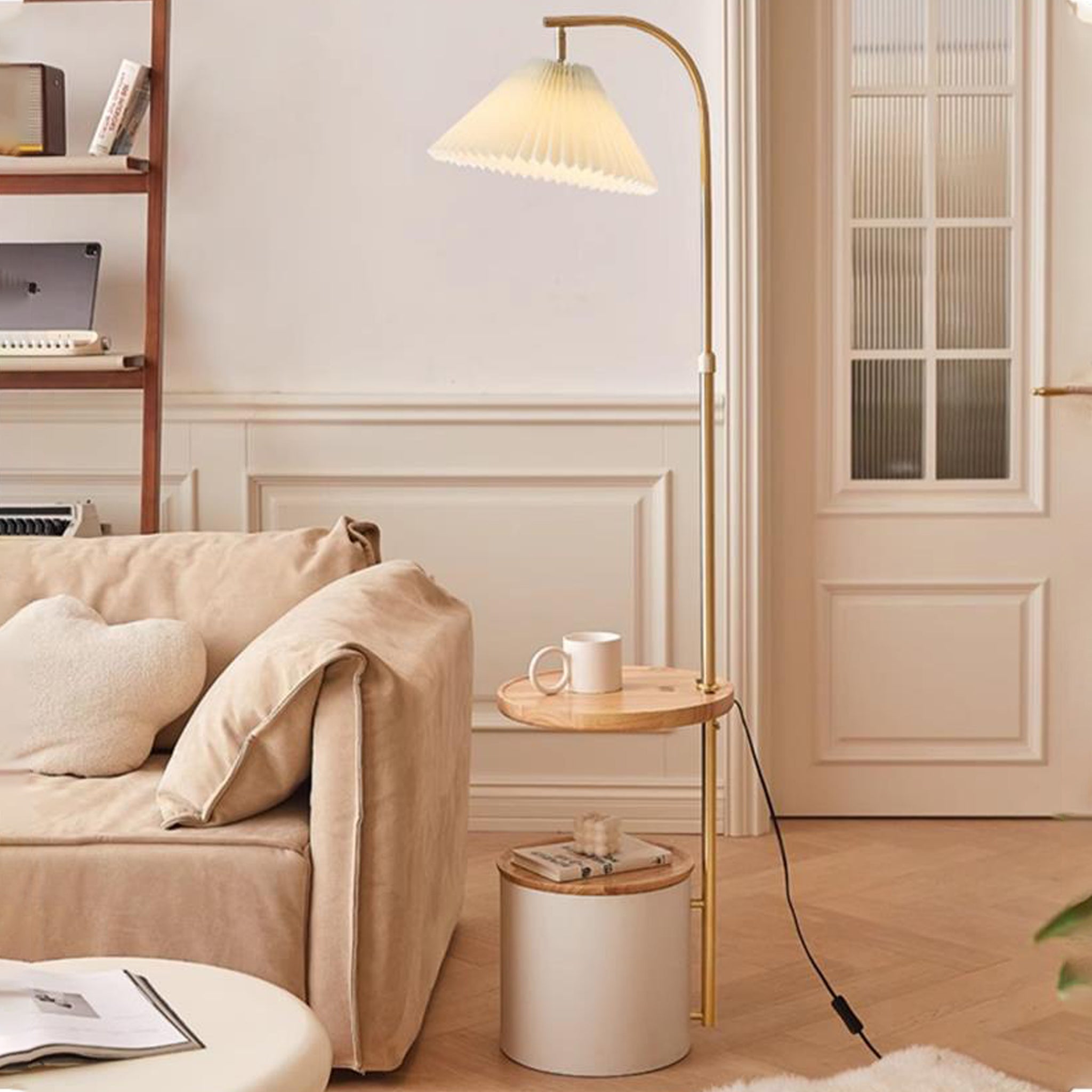 Smart Floor Lamp with Wireless Charging | White Storage Light | 156cm Modern Stand