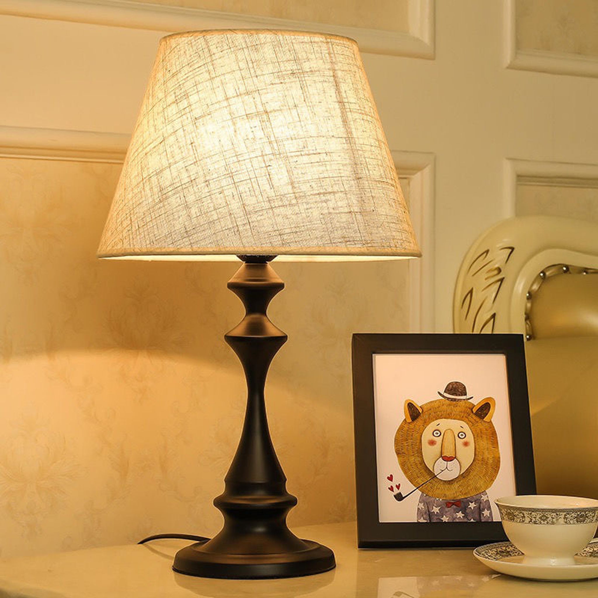 Classic Table Lamp | Black Metal Base & White Fabric Shade | 52cm Modern Lighting