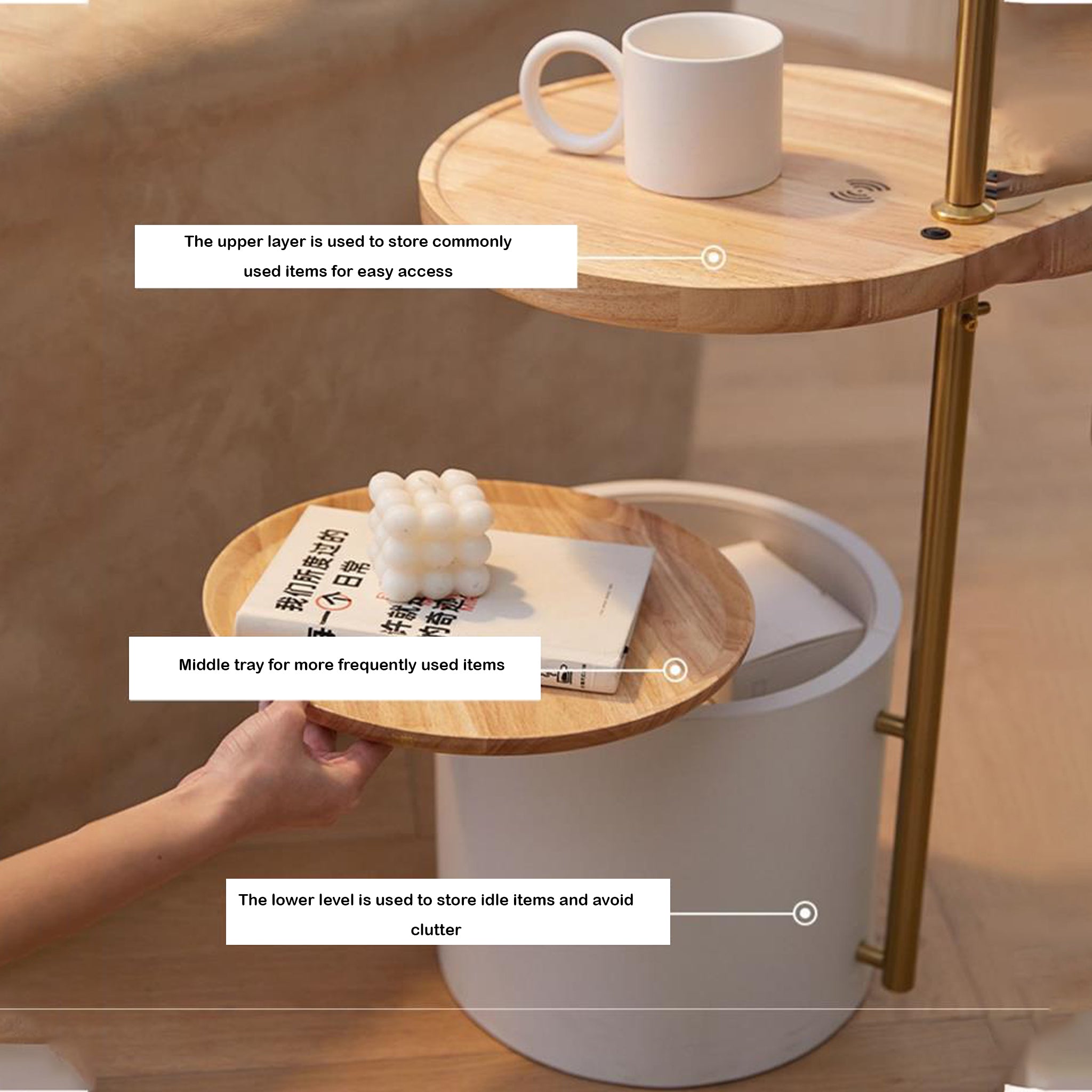 Smart Floor Lamp with Wireless Charging | White Storage Light | 156cm Modern Stand