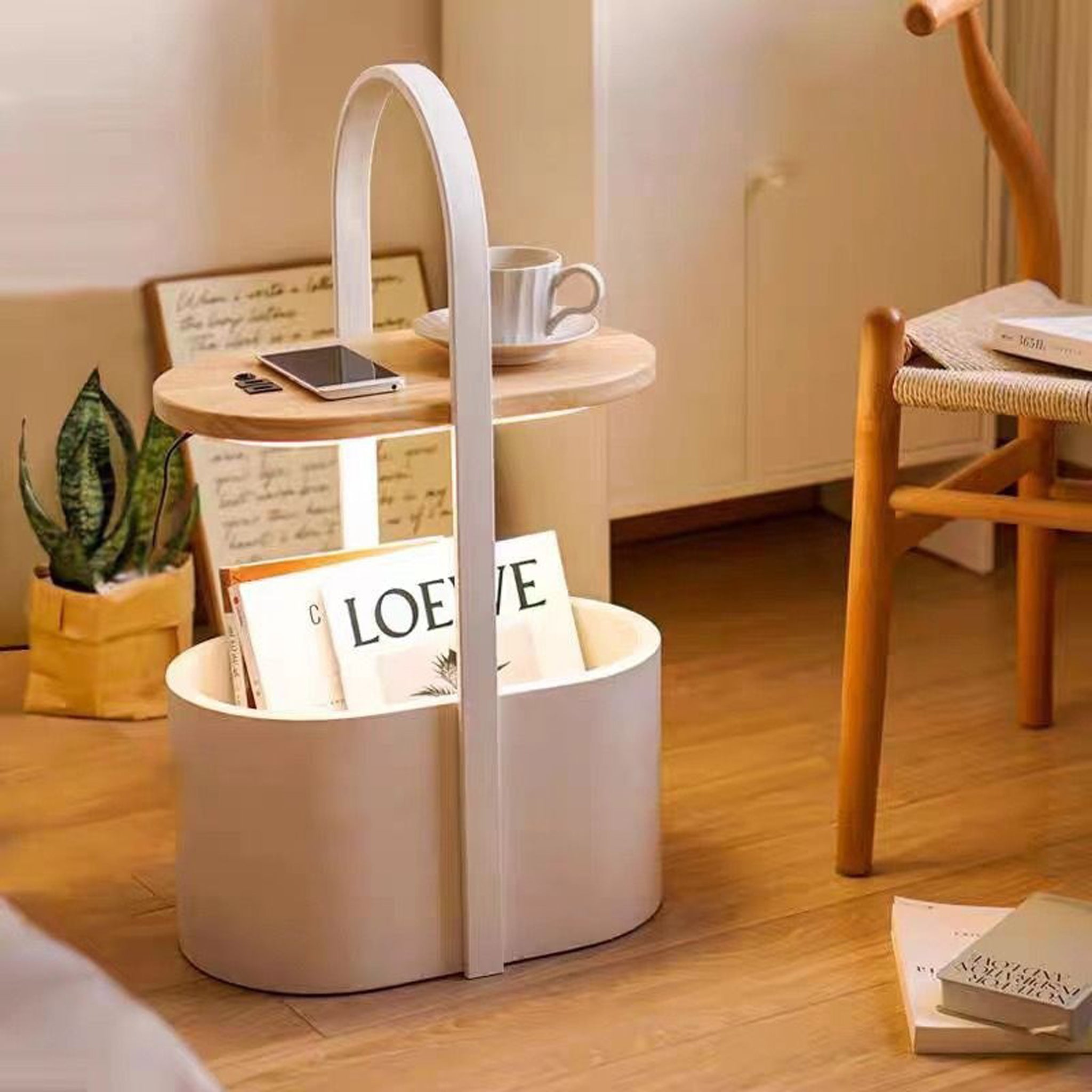 Smart LED Side Table | 3-Color Light & Storage | 72cm White Modern Furniture