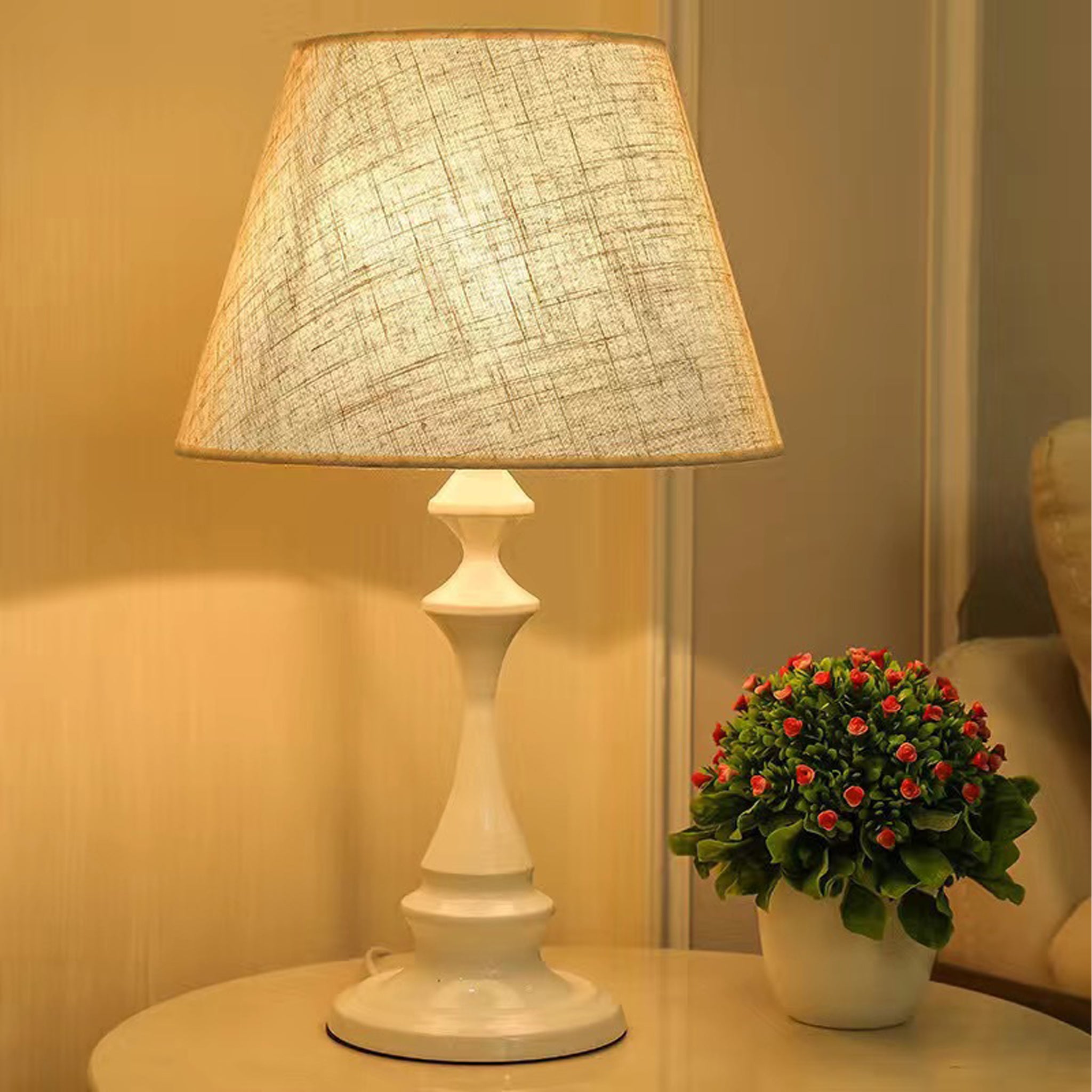 Classic Table Lamp | Black Metal Base & White Fabric Shade | 52cm Modern Lighting