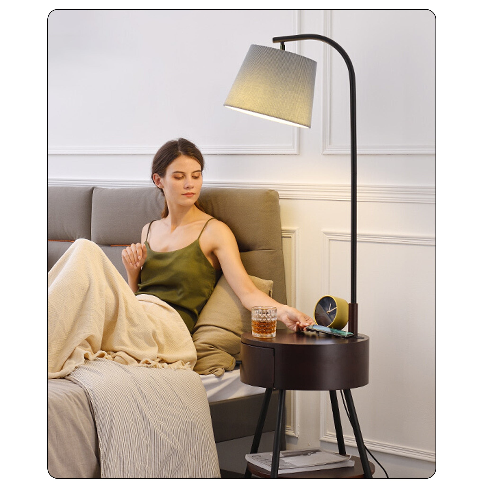 Smart Floor Lamp with Wireless Charging | Storage Table | 158cm Modern Light