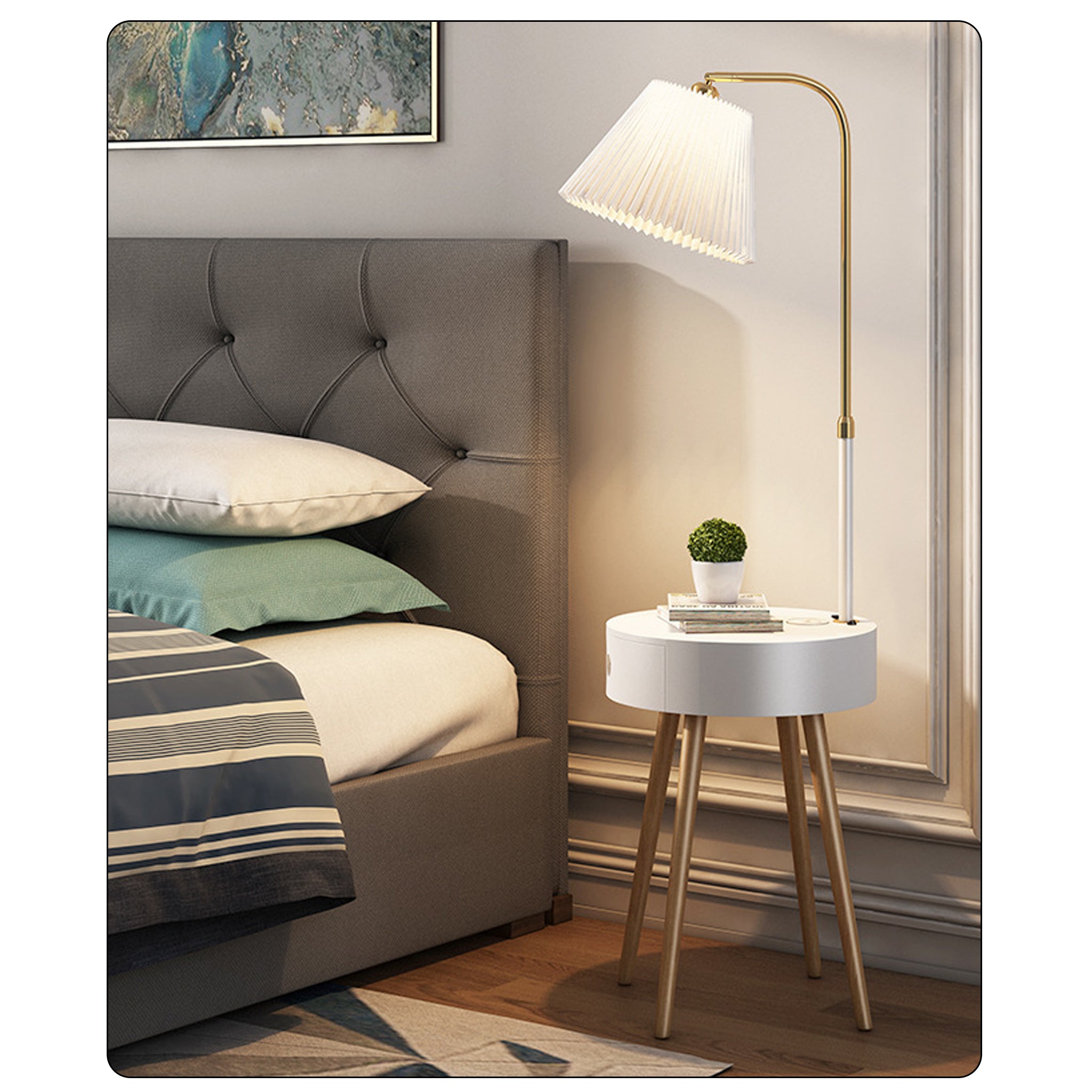 Smart Nordic Floor Lamp | Wireless Charging & Storage | 158cm Modern Light