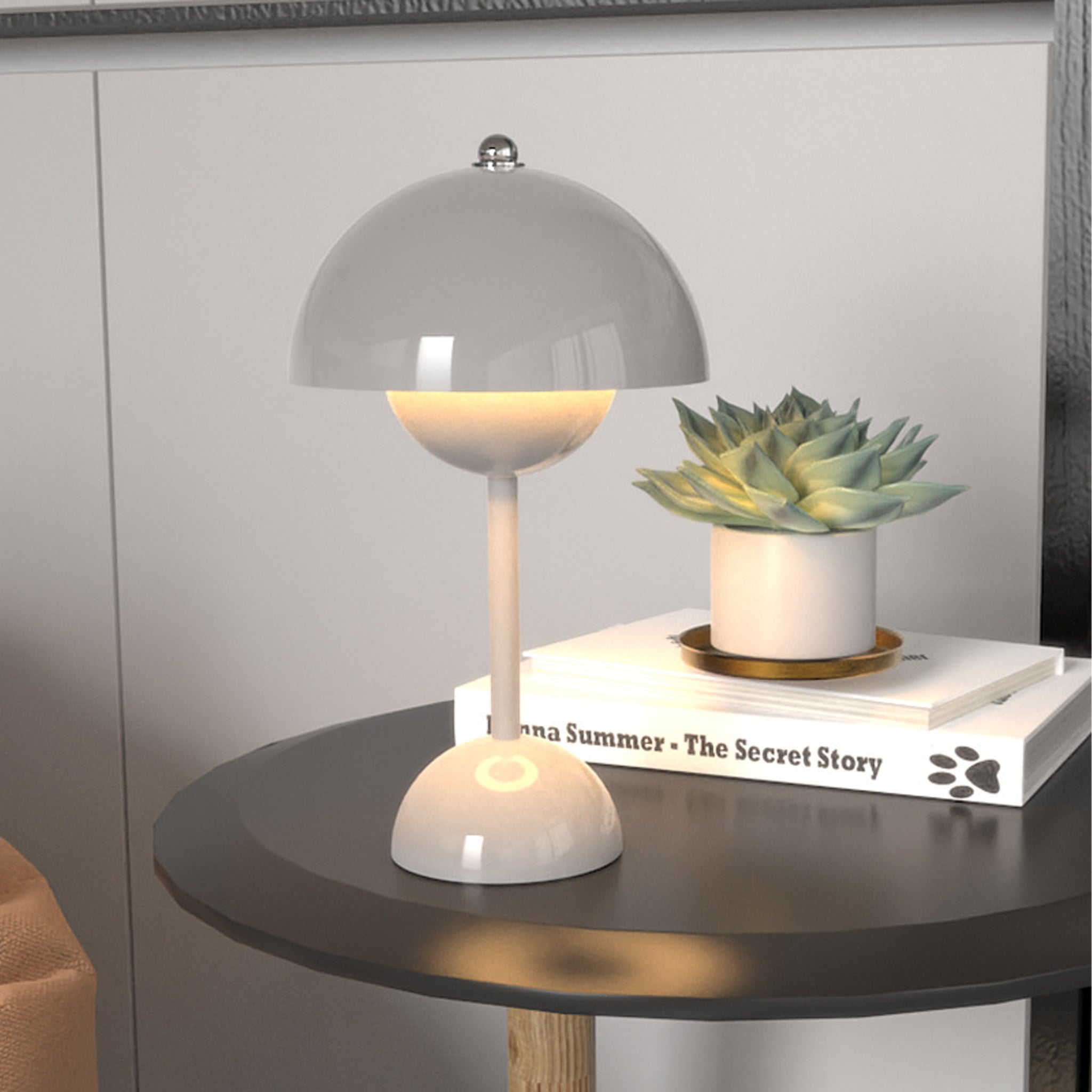 Modern Mushroom Table Lamp | Adjustable Warm Light | 30cm Grey Nordic Design