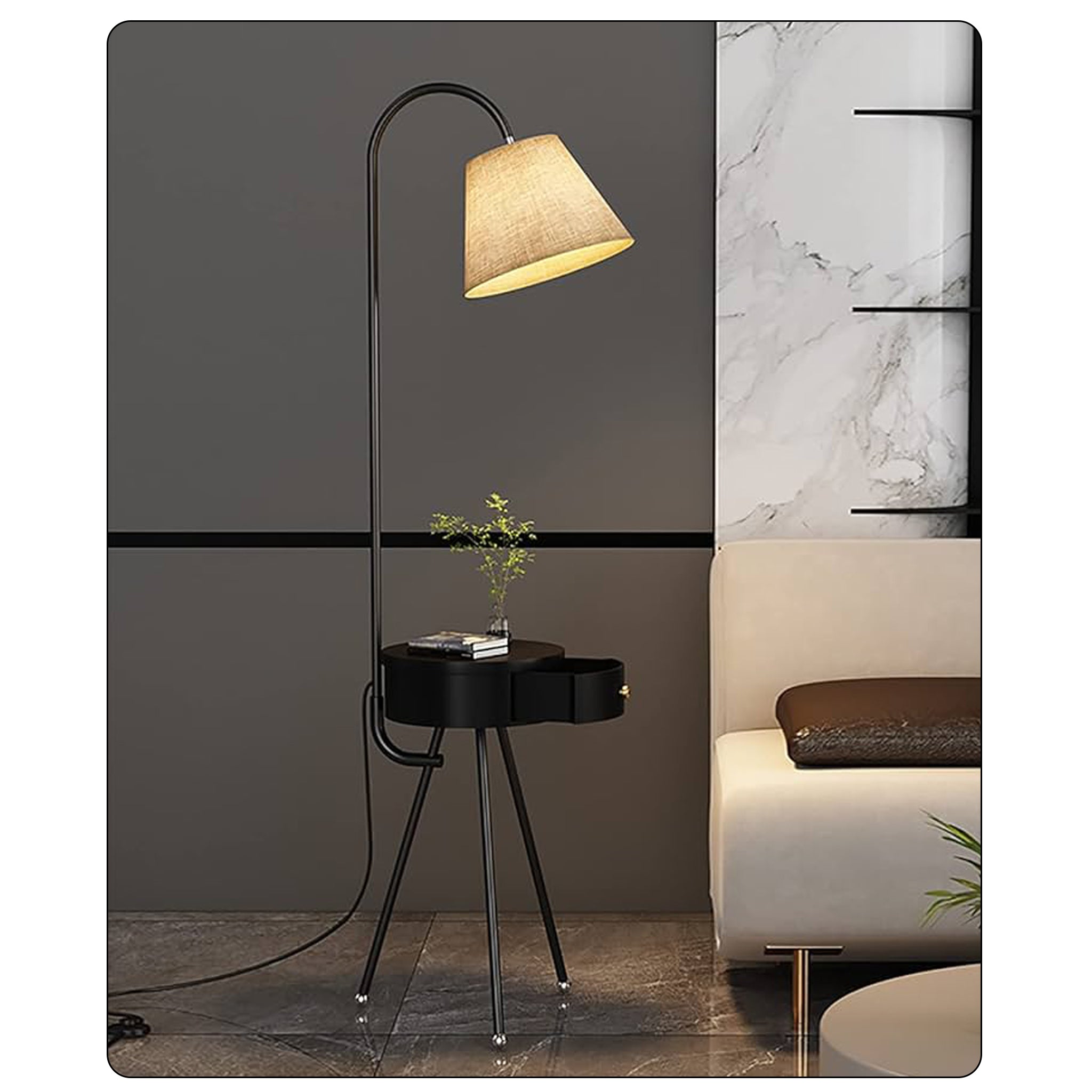 Smart Floor Lamp with Wireless Charging | Storage Table | 158cm Modern Light