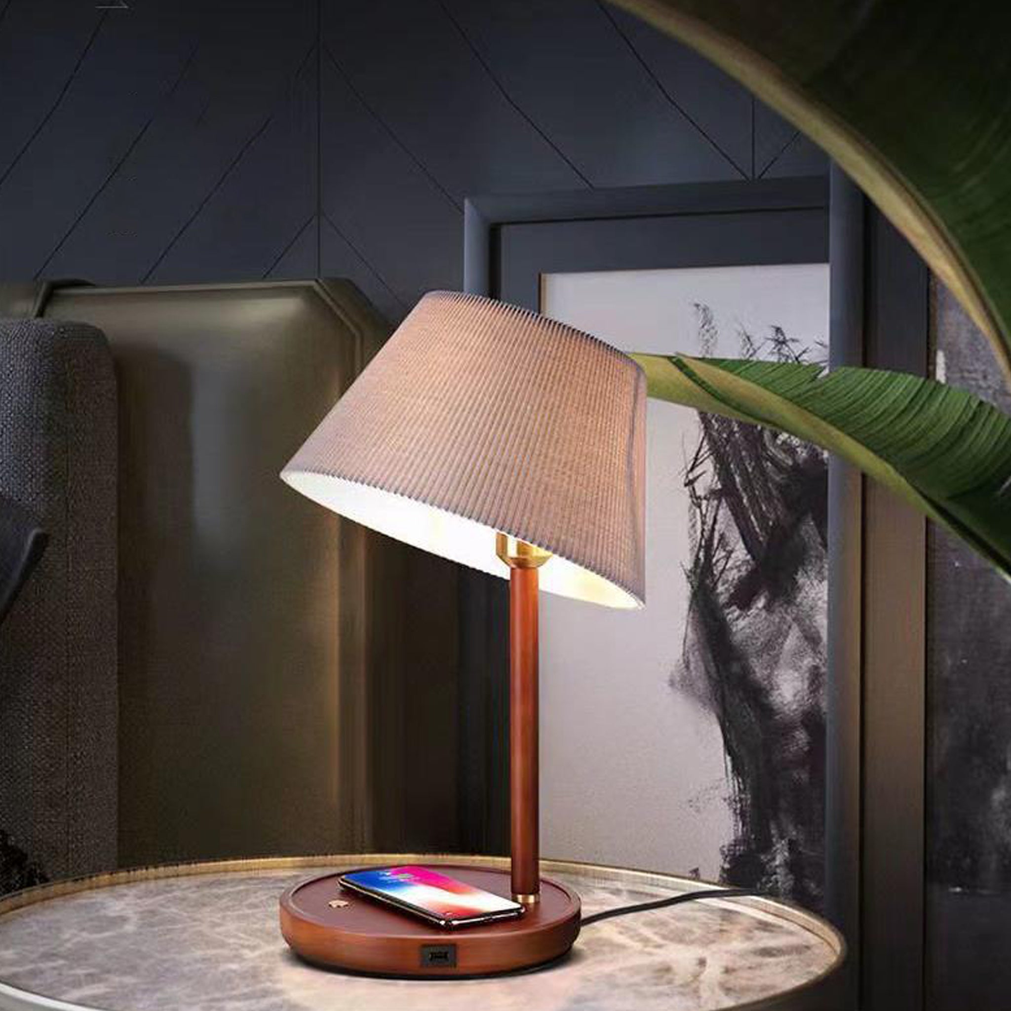 Smart Nordic Table Lamp | Wireless Charging & USB | 46cm Natural Wood Light