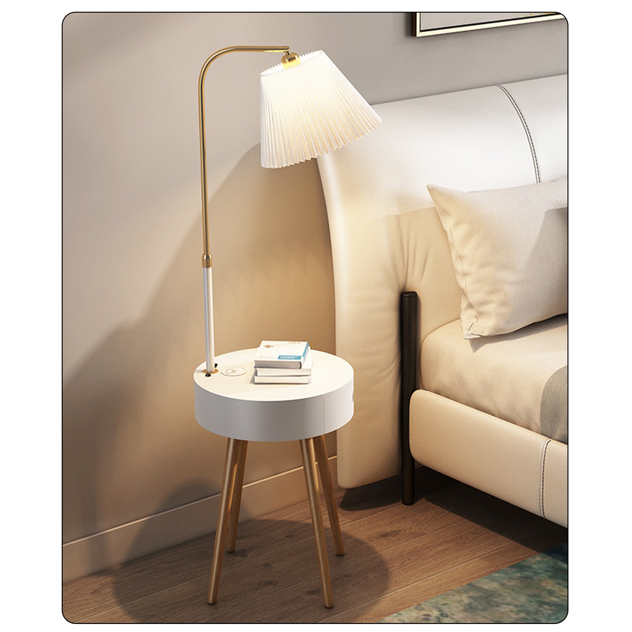 Smart Nordic Floor Lamp | Wireless Charging & Storage | 158cm Modern Light
