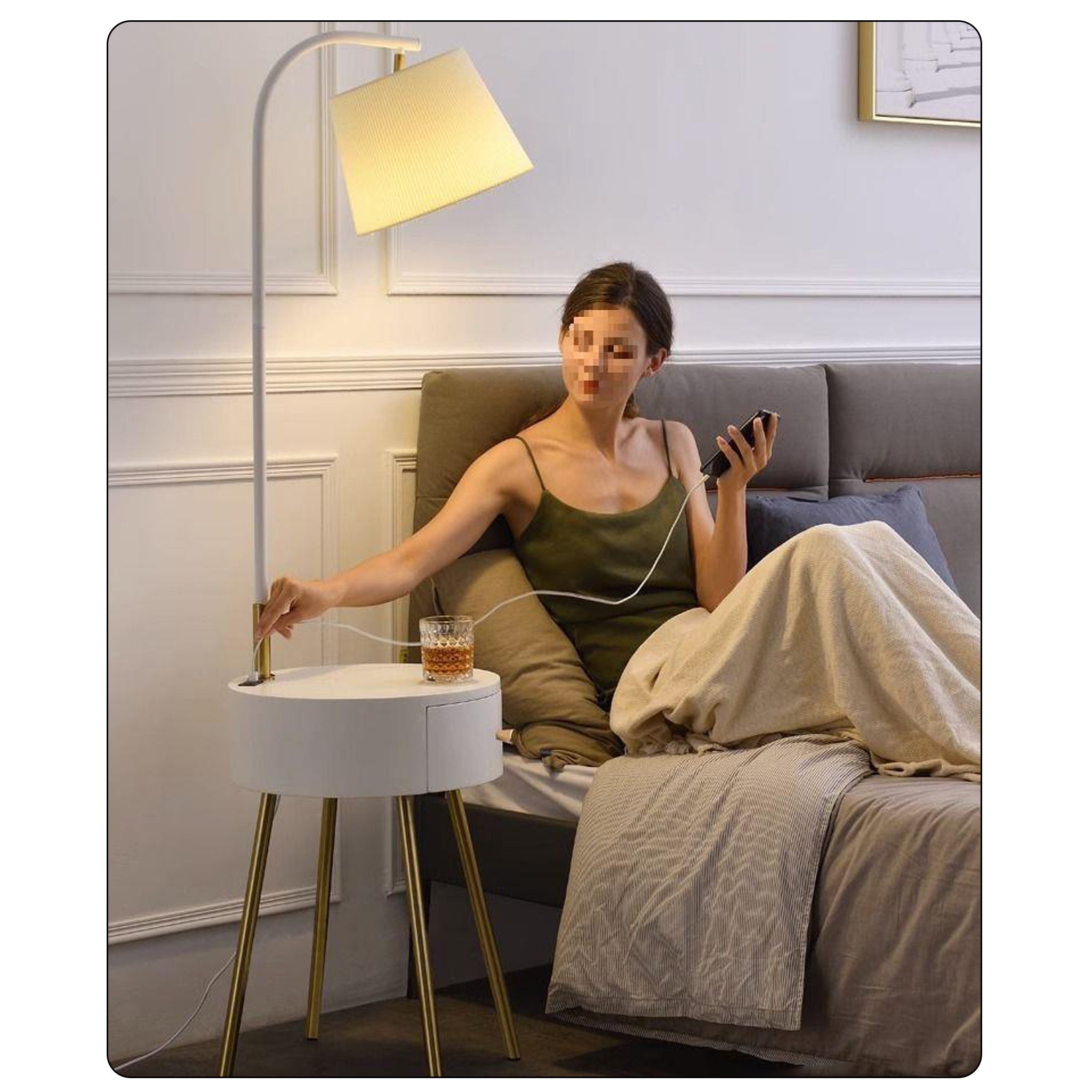 Smart Nordic Floor Lamp | Wireless Charging & Storage | 158cm Modern Light