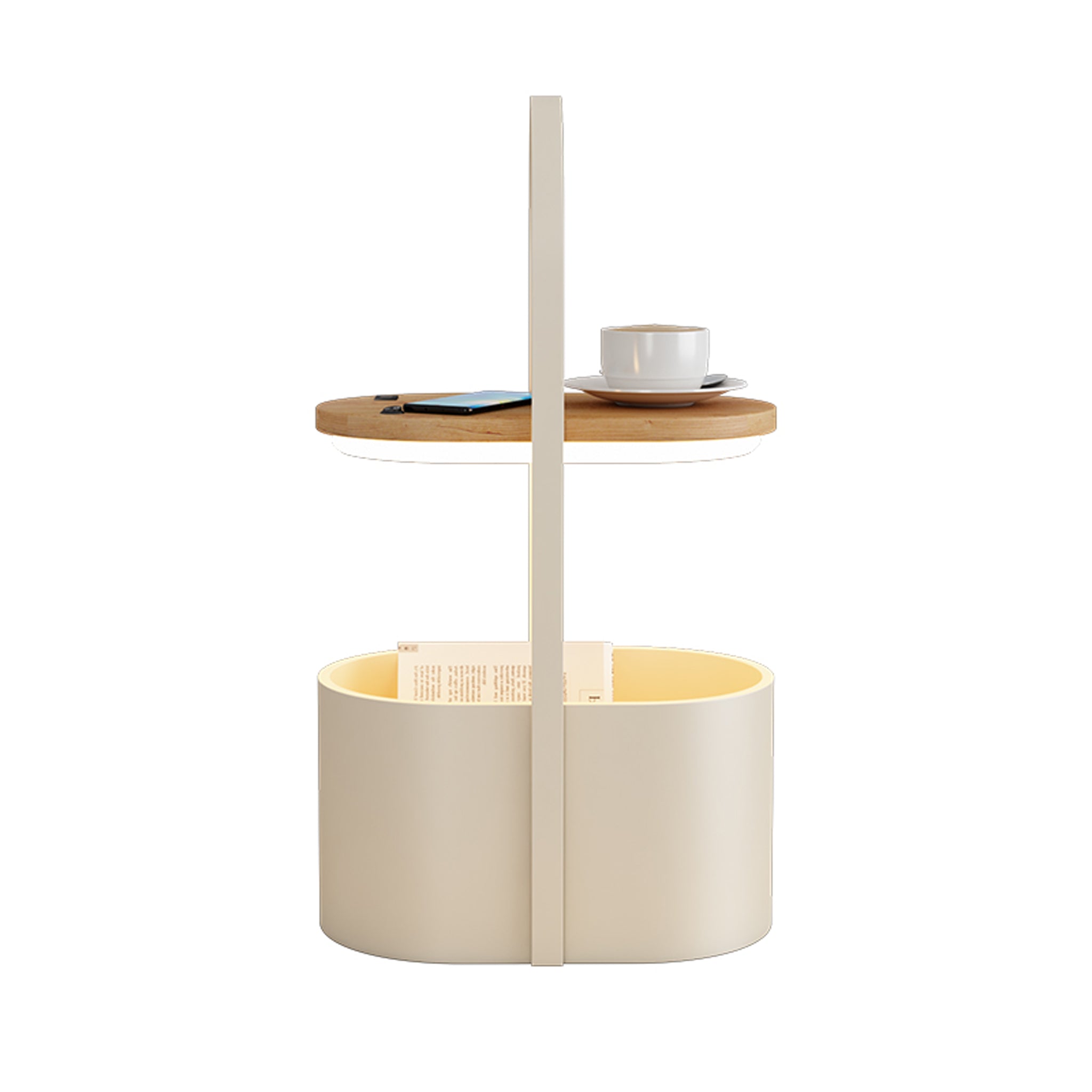 Smart LED Side Table | 3-Color Light & Storage | 72cm White Modern Furniture