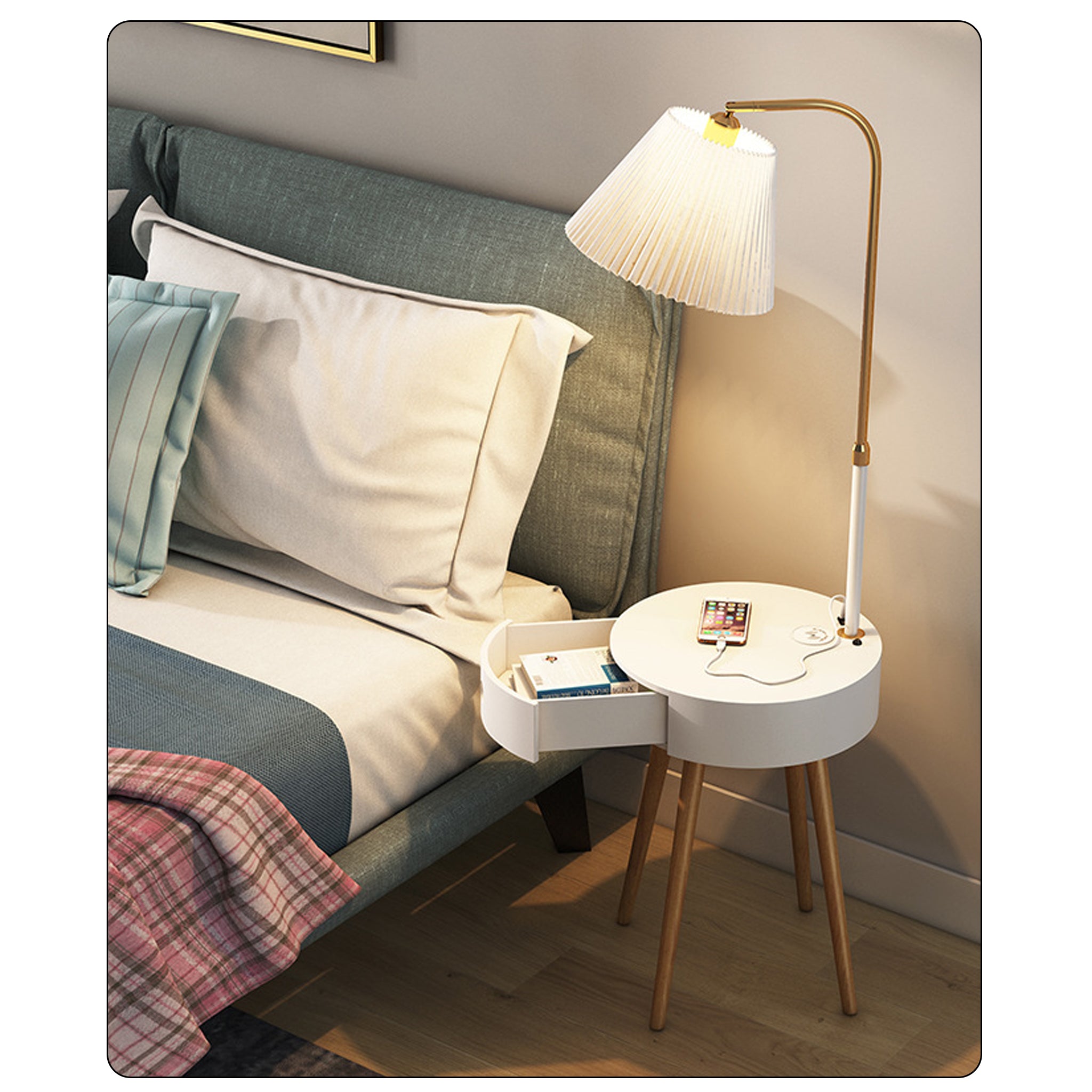 Smart Nordic Floor Lamp | Wireless Charging & Storage | 158cm Modern Light