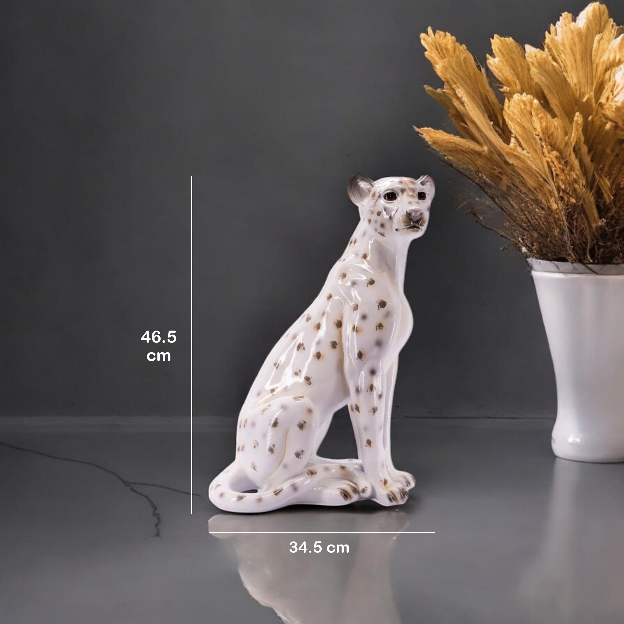 White Leopard Sculpture | Modern Wildlife Art | Divine Dekor