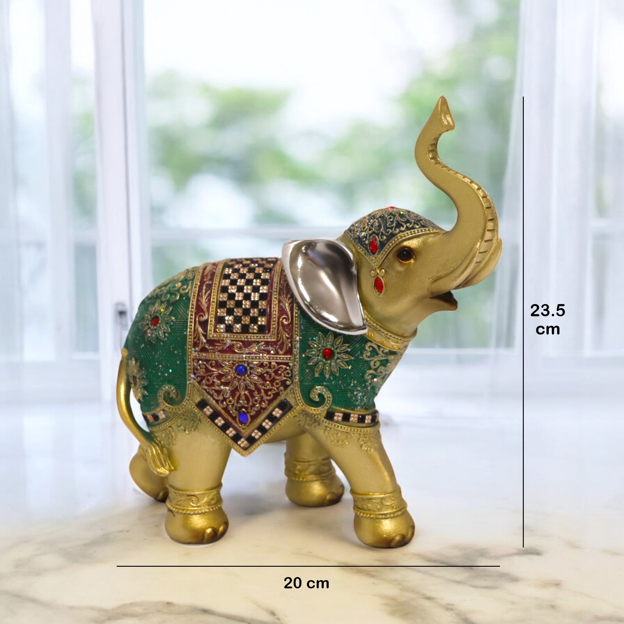 Divine Dekor Royal Elephant Statue - Emerald & Gold Prosperity Decor