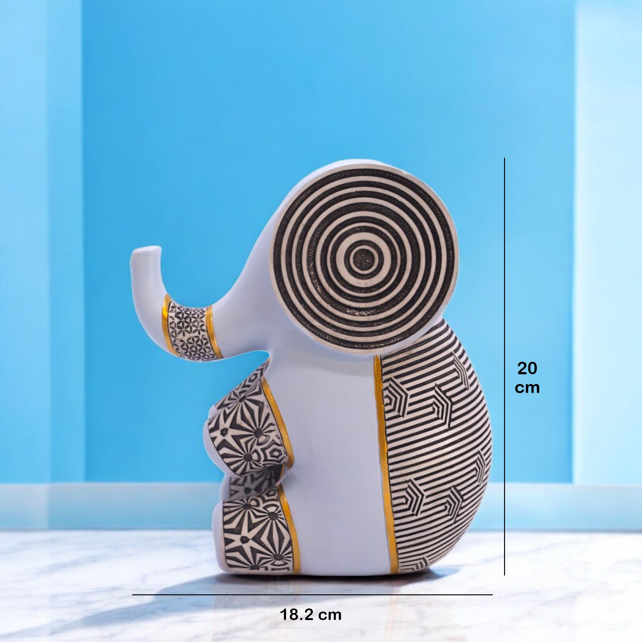 Modern Abstract Elephant Figurine | 20cm Contemporary White Sculpture | Geometric Art Decor by Divine Dekor