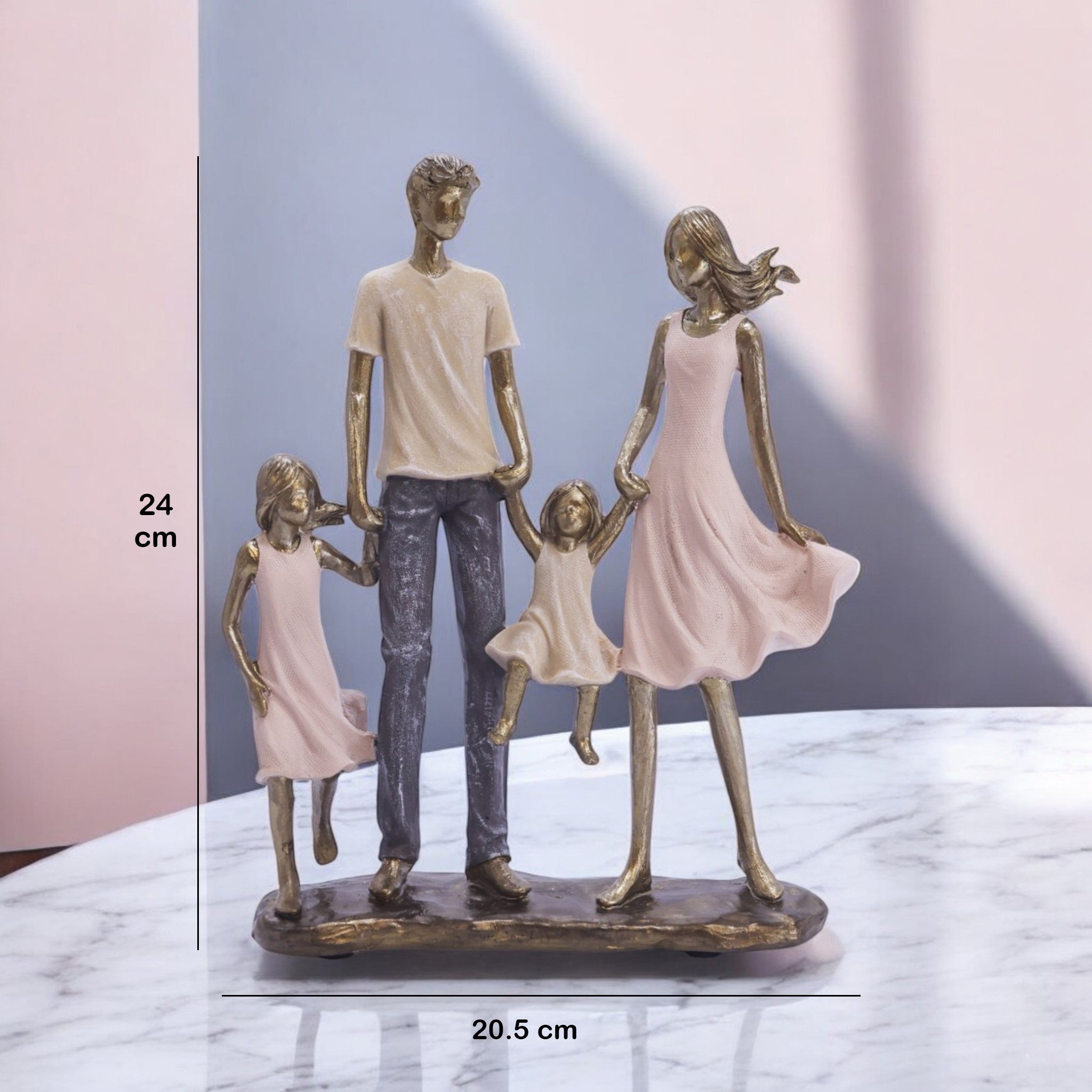 Divine Dekor Modern Family Sculpture | 24cm Parent Children Statue | Elegant Golden Family Figurine | Home Decor & Gift Collection (Premium Edition)