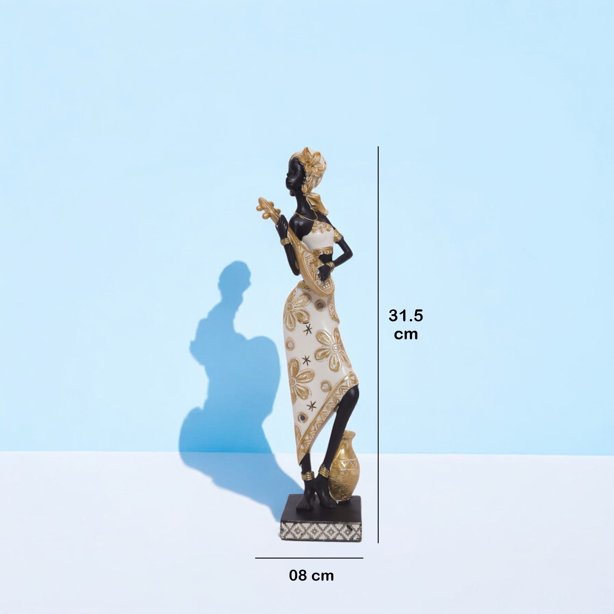 African Lady Sculpture in Traditional Dress | Golden Art Statue | 31.5cm Luxury Cultural Decor - Divine Dekor