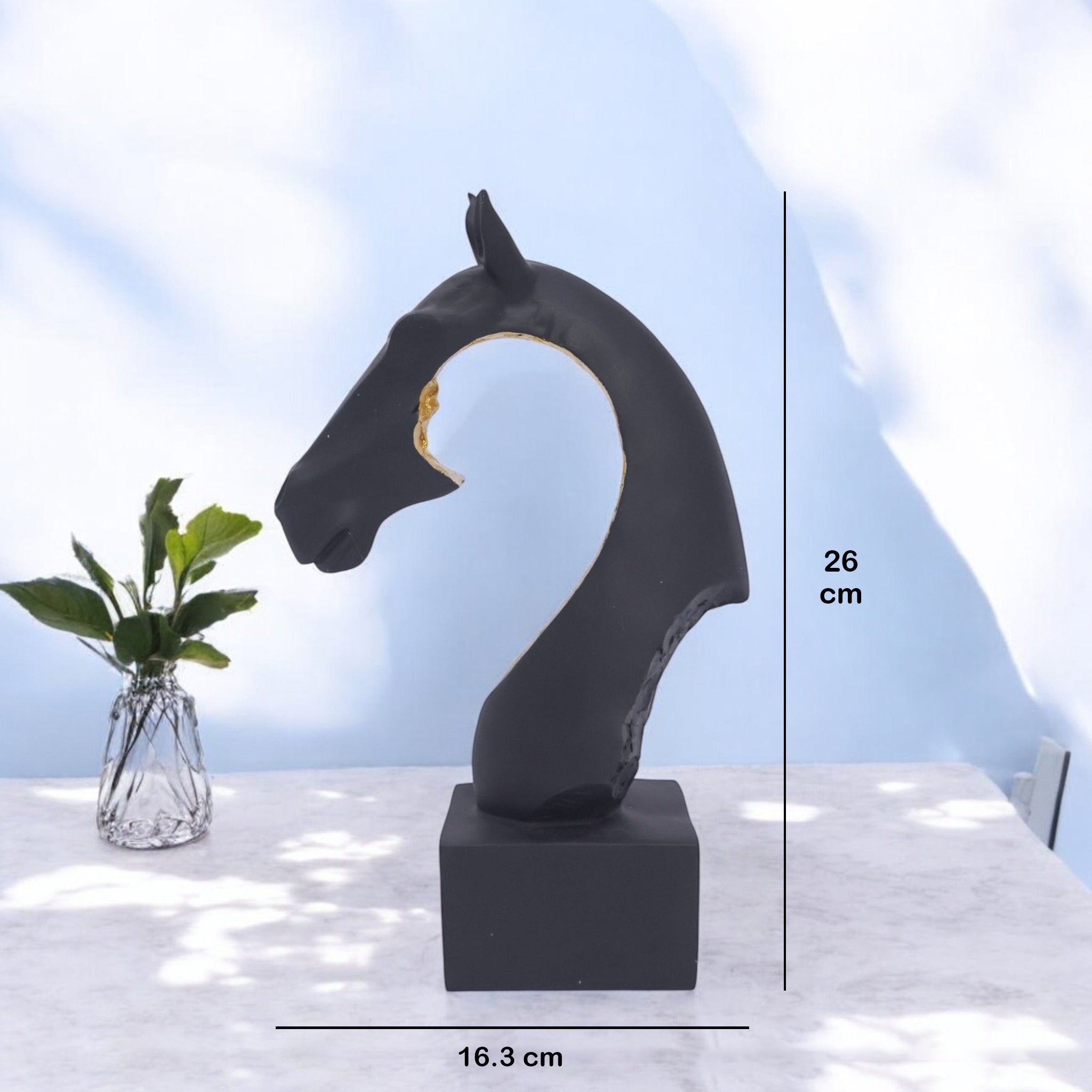 Modern Black Horse Head Sculpture | Contemporary Abstract Art Statue | 26cm Designer Home Decor - Divine Dekor