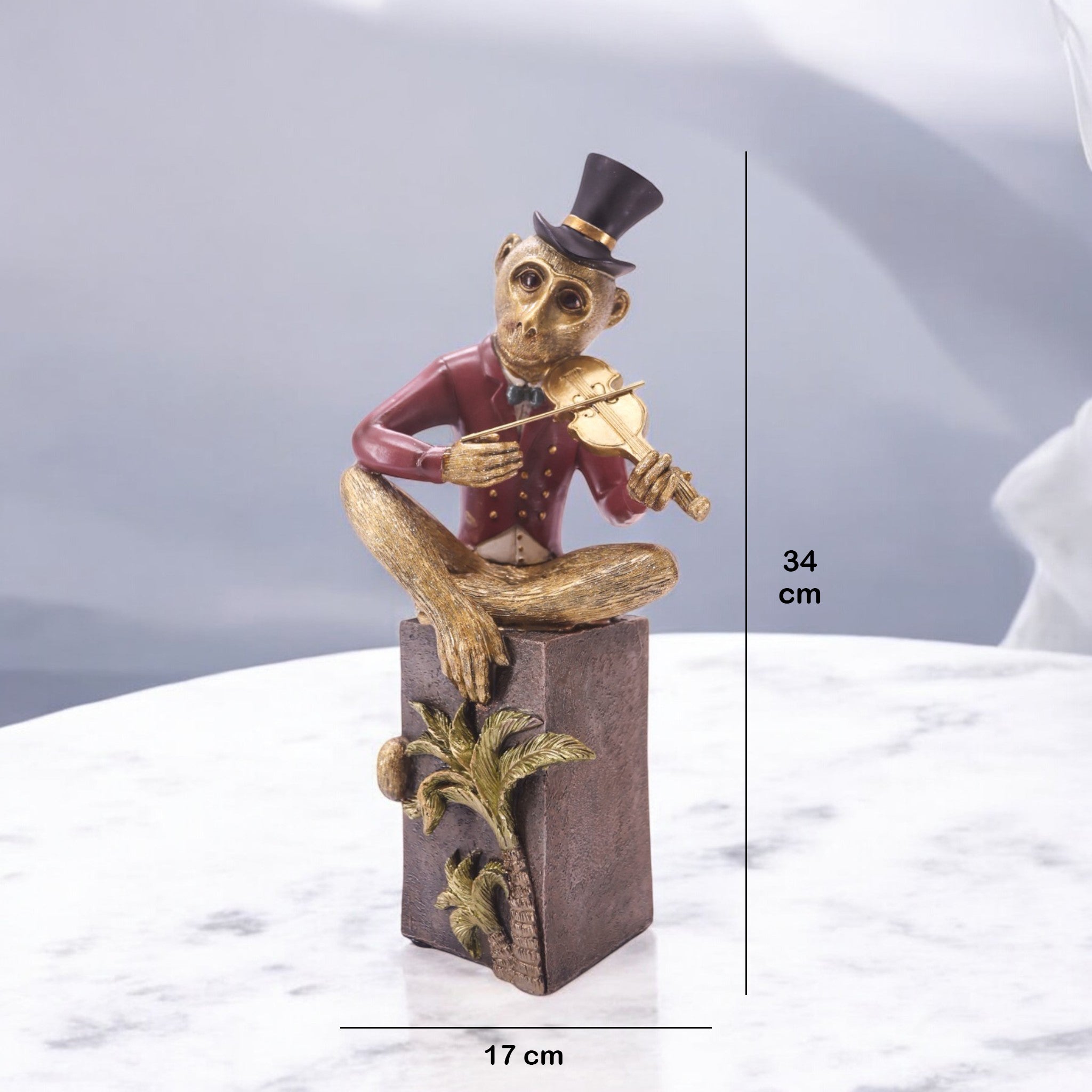 Dapper Monkey Gentleman Sculpture | Victorian Style Decor | 36cm Golden Art Piece